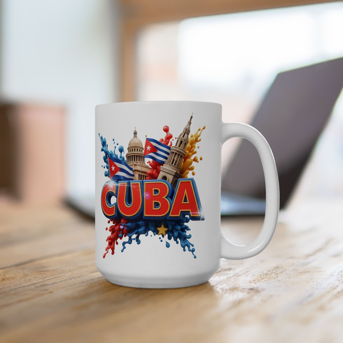 Colorful Cuban Flag Ceramic Mug, 11oz 15oz - Vibrant Cuba Souvenir Coffee Cup, Patriotic Tea Mug, Cuban American Gift, Kitchen Decor
