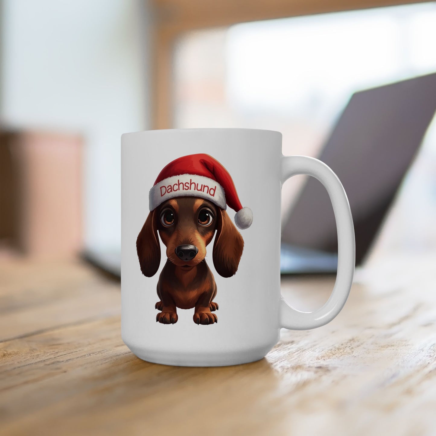 Dachshund Holiday Portrait Mug – Cute Holiday Coffee Cup, Festive Dachshund Ceramic Mug, Christmas Gift Idea (11oz/15oz)