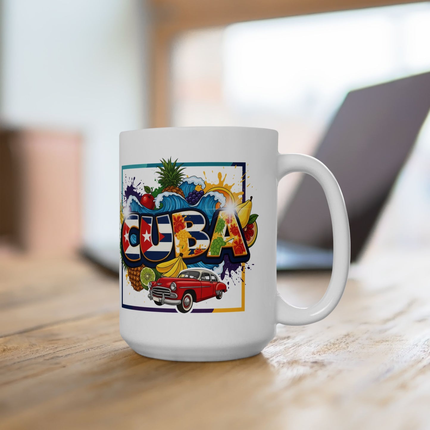 Colorful Cuban Flag Ceramic Mug, 11oz 15oz - Vibrant Cuba Souvenir Coffee Cup, Patriotic Tea Mug, Cuban American Gift, Kitchen Decor