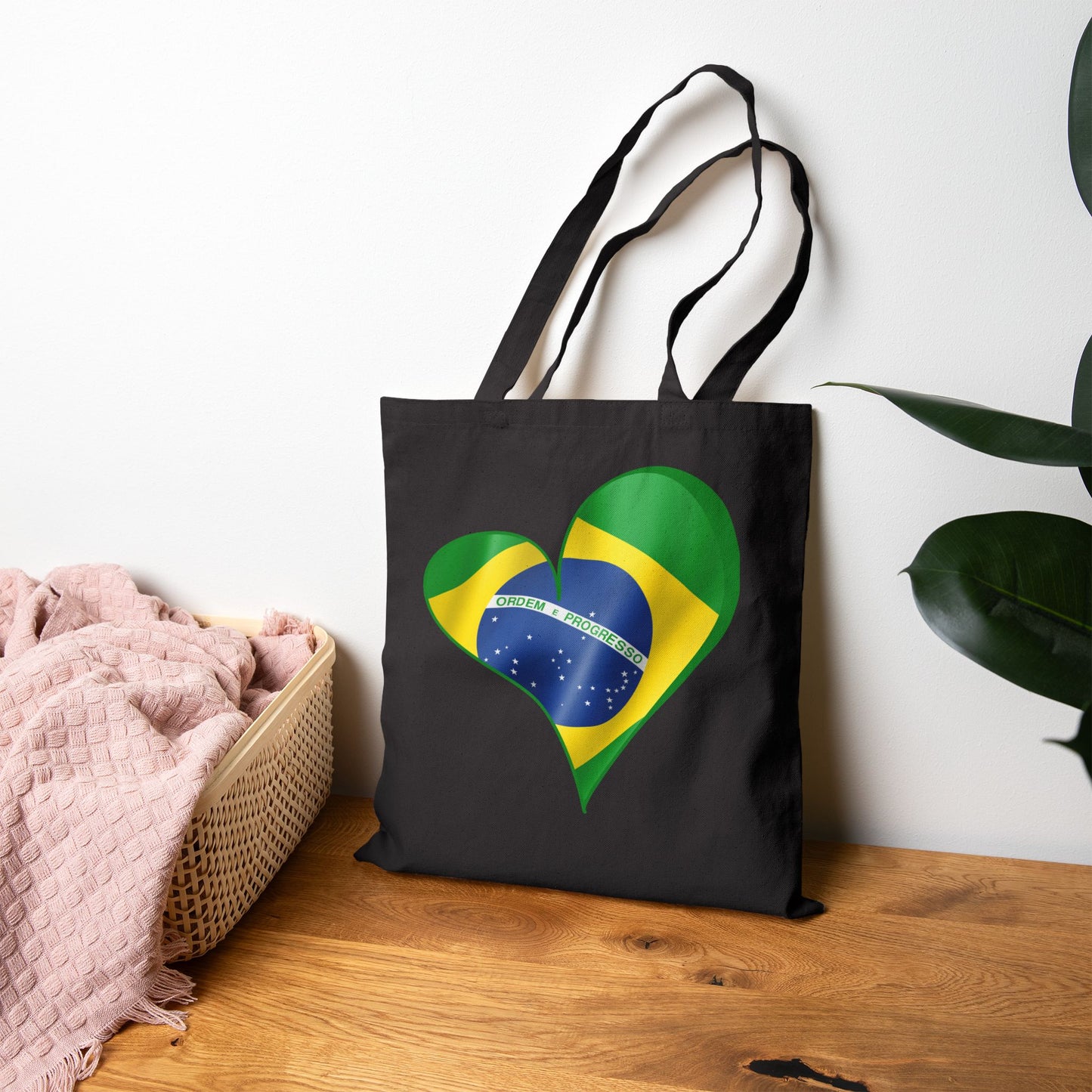 Brazil Flag Heart Tote Bag, Cotton Canvas Grocery Shopping Beach Handbag, Brazilian Pride Gift, Patriotic Shoulder Bag