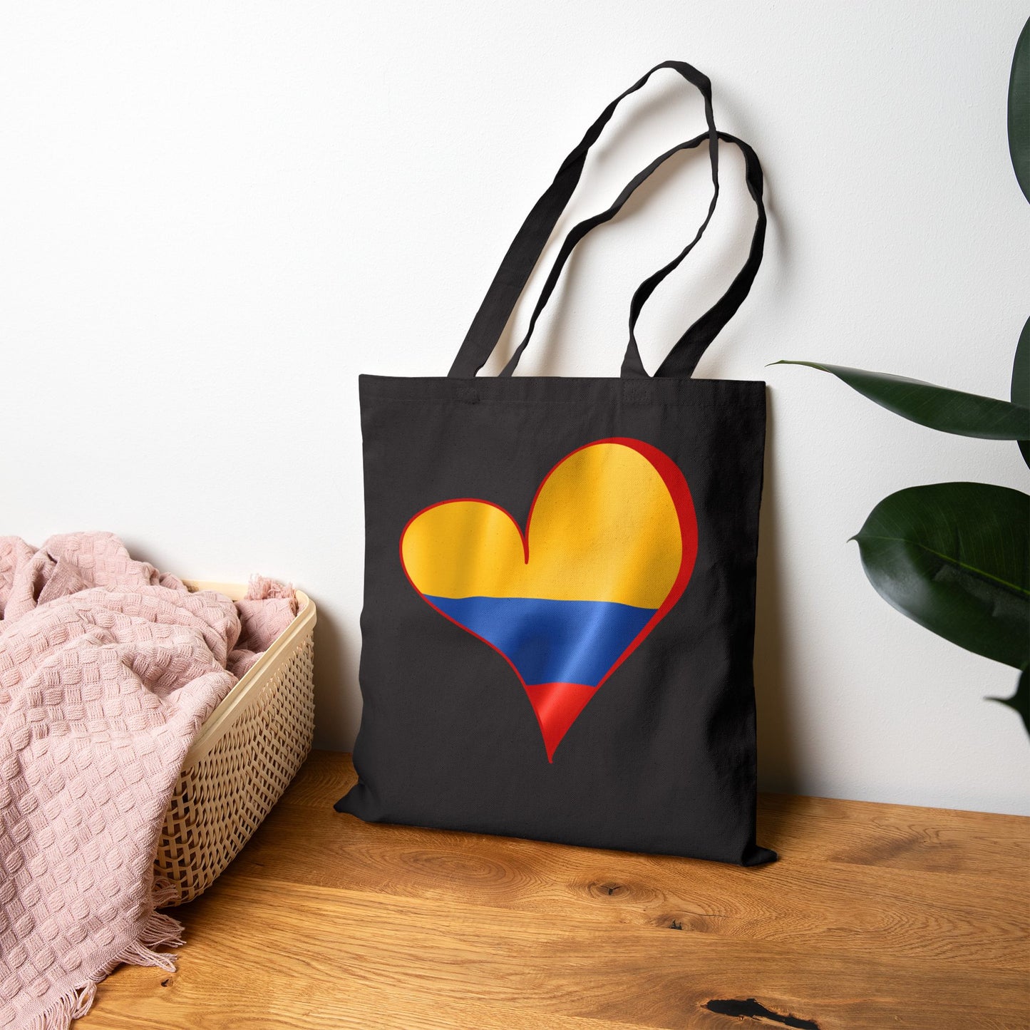 Colombia Flag Heart Tote Bag, Cotton Canvas Grocery Shopping Beach Handbag, Colombian Pride Gift, Patriotic Shoulder Bag