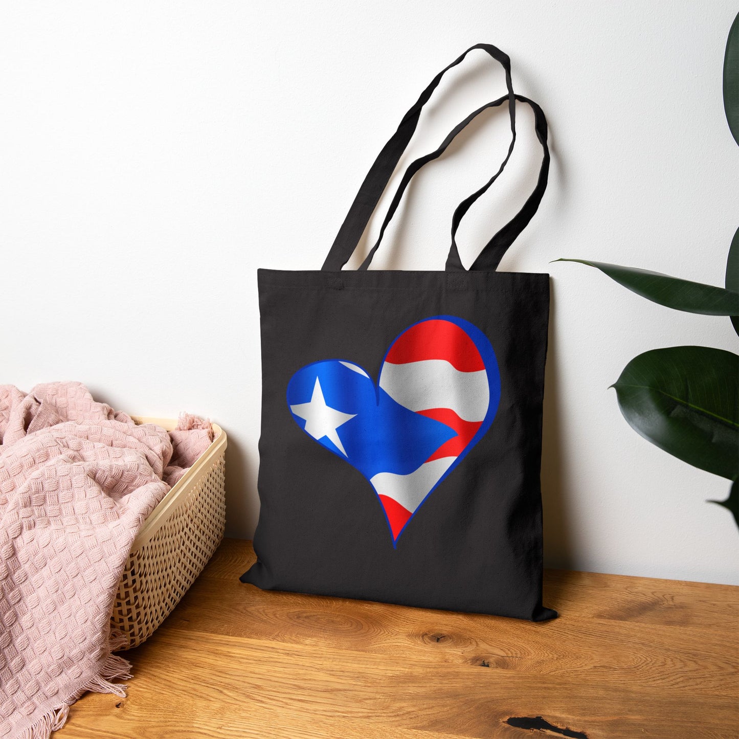 Puerto Rico Flag Heart Tote Bag, Cotton Canvas Grocery Shopping Beach Handbag, Boricua Pride Gift, Patriotic Shoulder Bag