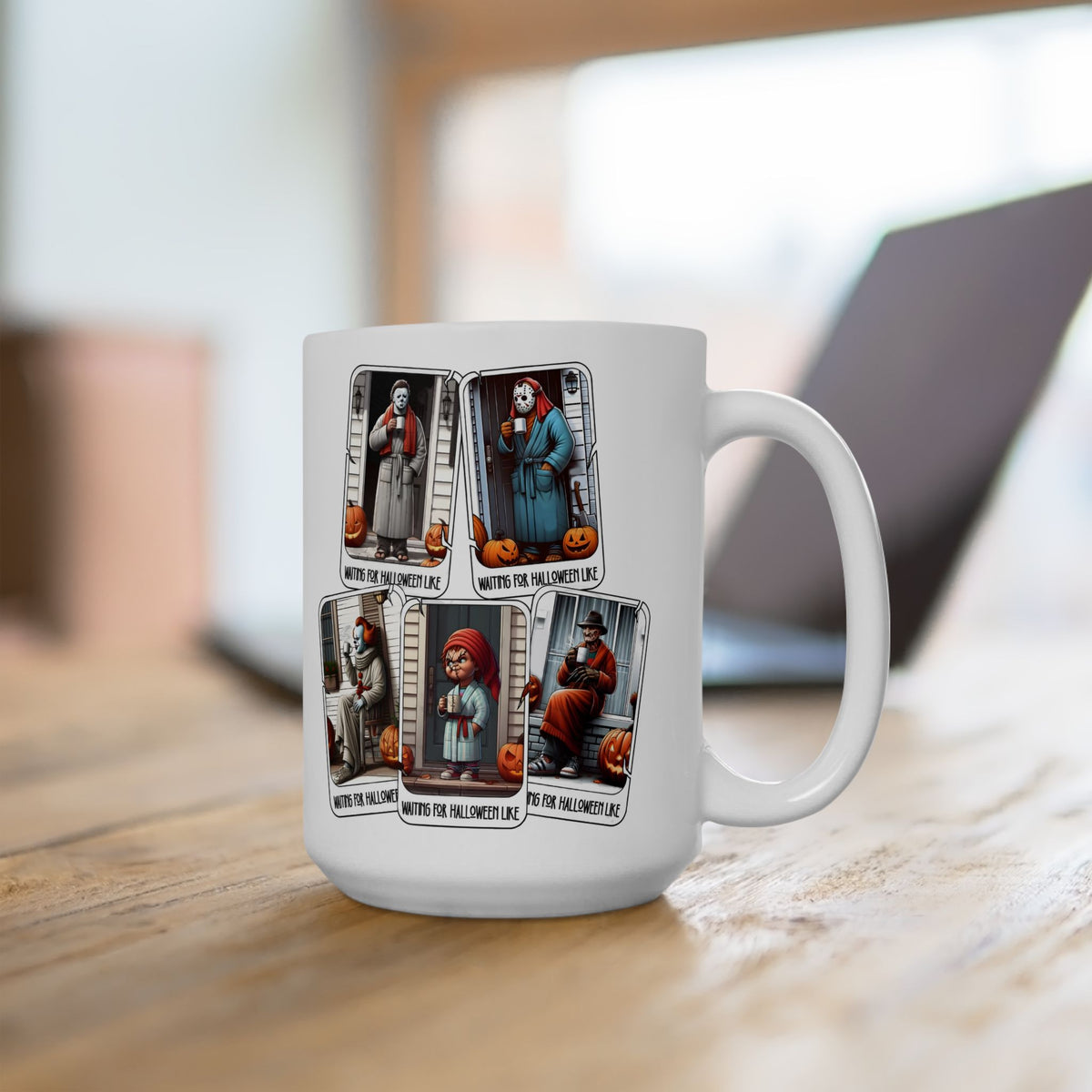 Horror Movie Villains waiting for Halloween Mug - Halloween Horror Lovers, Coffee Lovers, Spooky Gifts, Unique Home Decor, 11oz 15oz