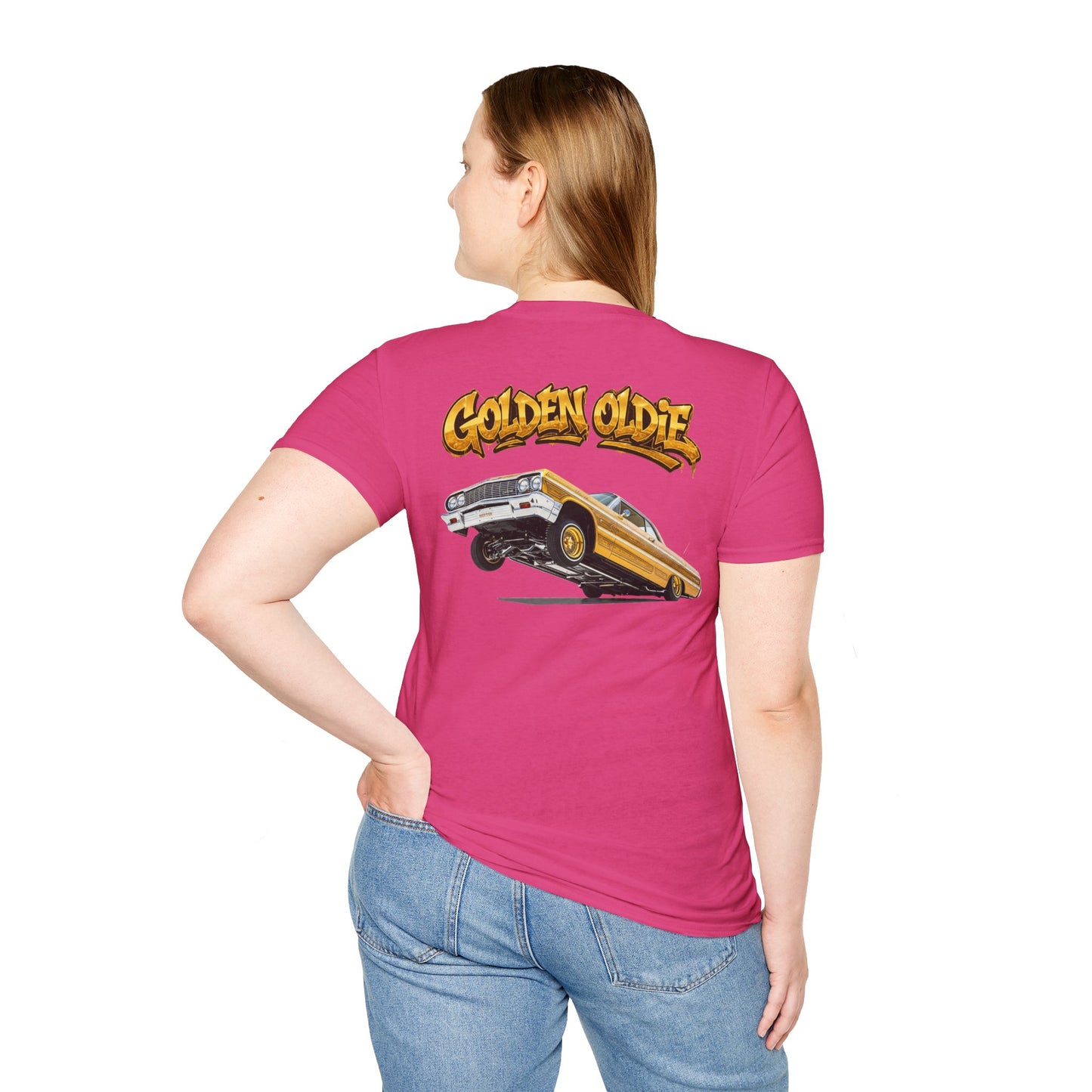 Back Print Lowrider Shirt, Golden Oldie Classic Car Tee, Vintage Car Enthusiast Shirt, Retro Auto Gift, Unisex Car Lover Tee