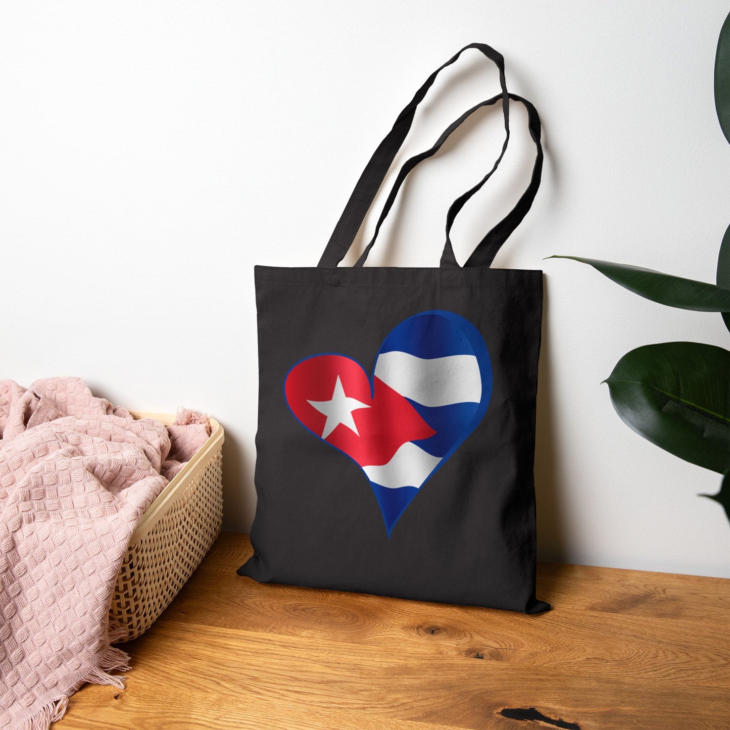 Cuba Flag Heart Tote Bag, Cotton Canvas Grocery Shopping Beach Handbag, Cuban Pride Gift, Patriotic Shoulder Bag, Reusable Eco-Friendly