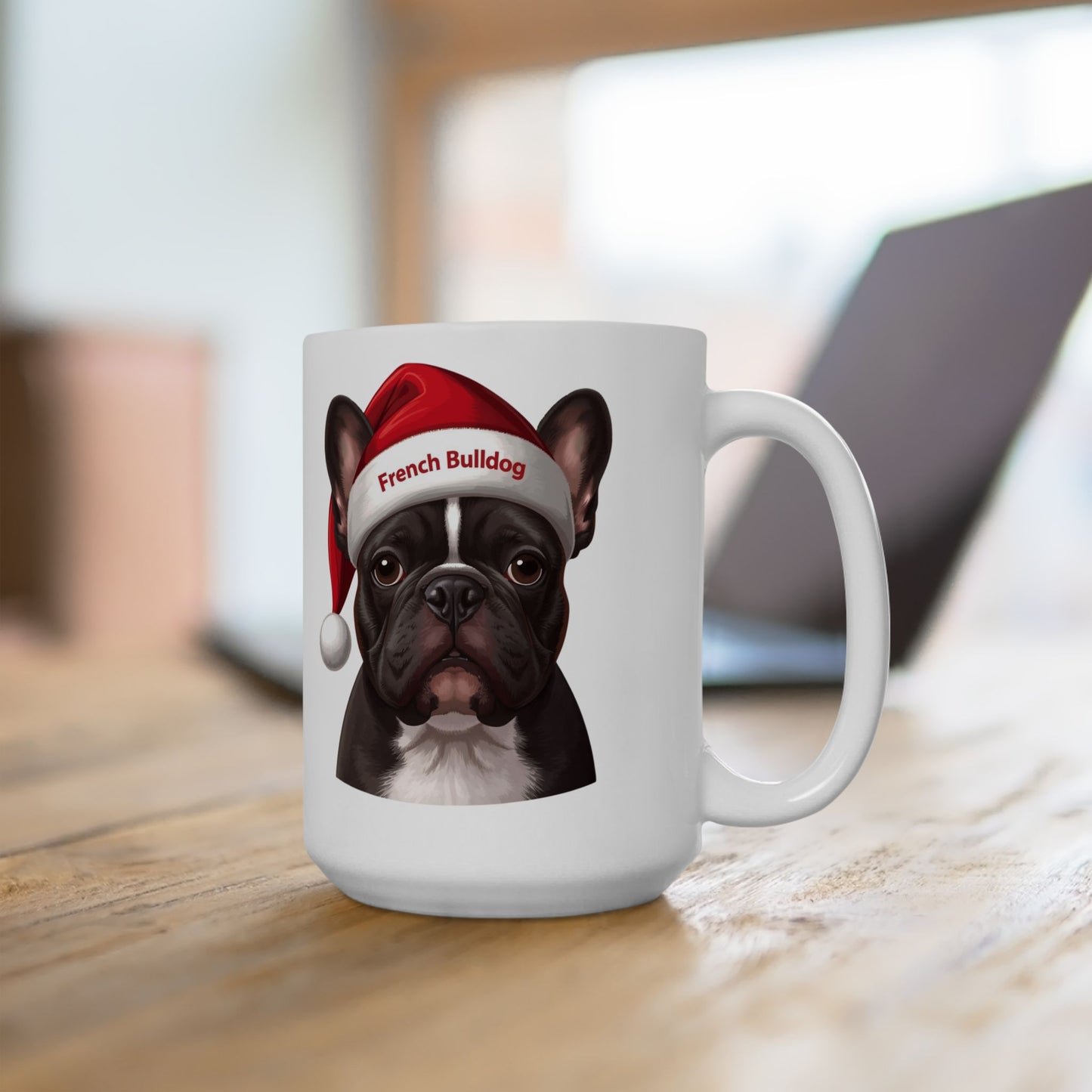 French Bulldog Dog Holiday Portrait Mug – Cute Holiday Coffee Cup, Festive Bulldog Dog Ceramic Mug, Christmas Gift Idea (11oz/15oz)