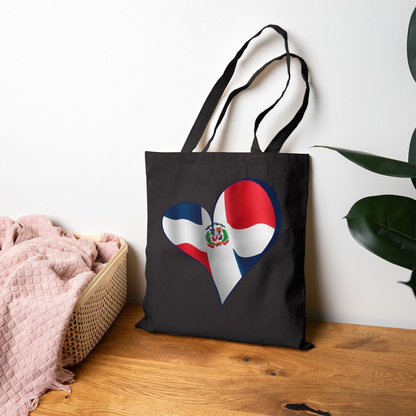 Dominican Republic Flag Heart Tote Bag, Cotton Canvas Grocery Shopping Beach Handbag, Dominican Pride Gift, Patriotic Shoulder Bag