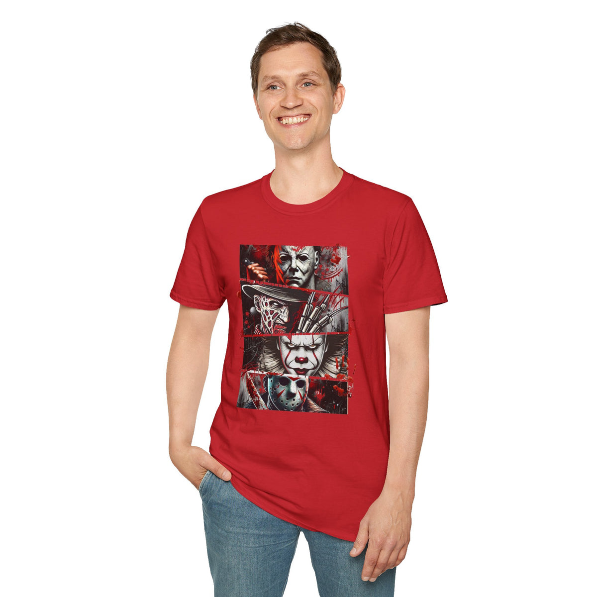 Horror Movie Villains Halloween Softstyle T-Shirt, Scary Movie Tee, Halloween Shirt, Horror Movie Fan Gift, Horror Movie Characters