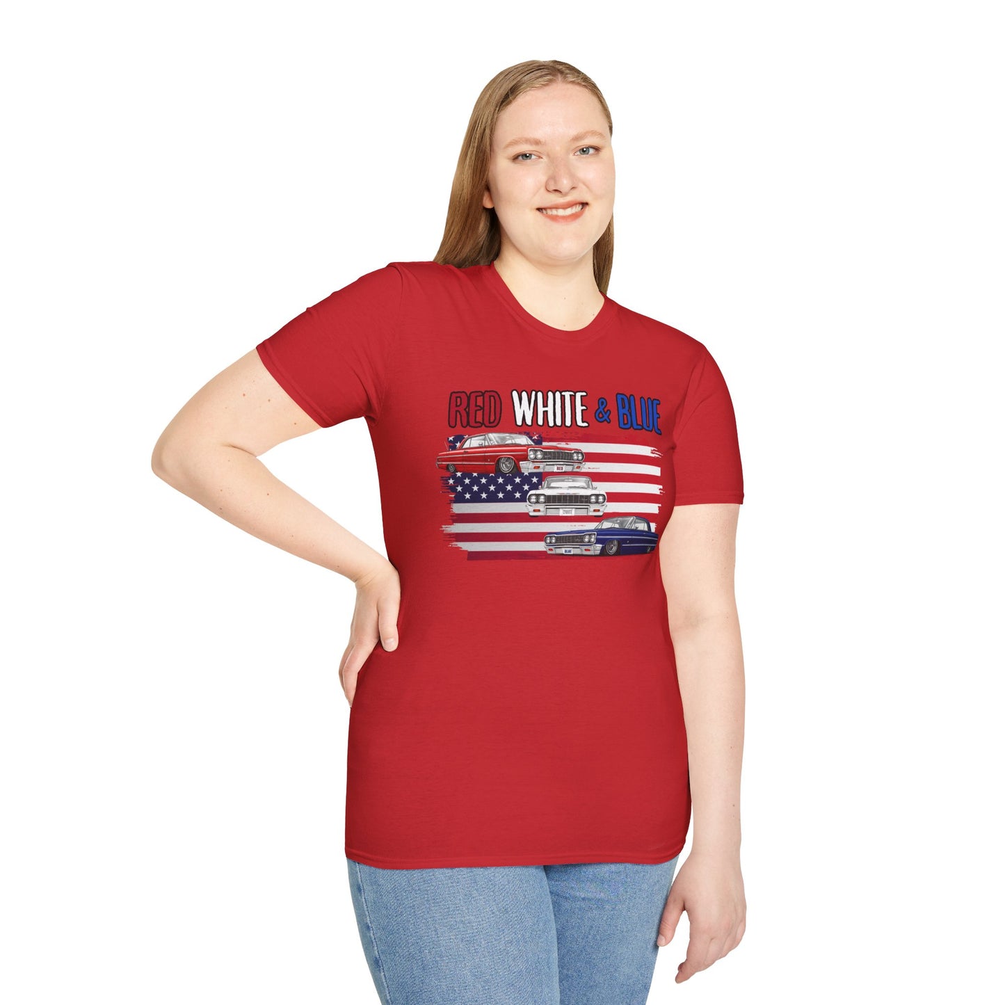Patriotic Lowrider Shirt, Red White and Blue Car Tee, Classic Car Shirt, 4th of July Car Lover Gift, Unisex Auto Tee