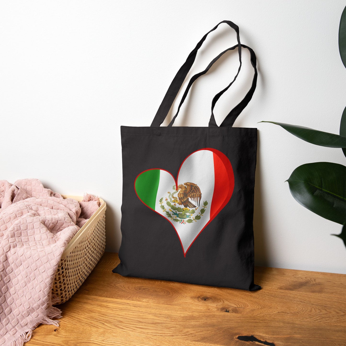 Mexico Flag Heart Tote Bag, Cotton Canvas Grocery Shopping Beach Handbag, Mexican Pride Gift, Patriotic Shoulder Bag