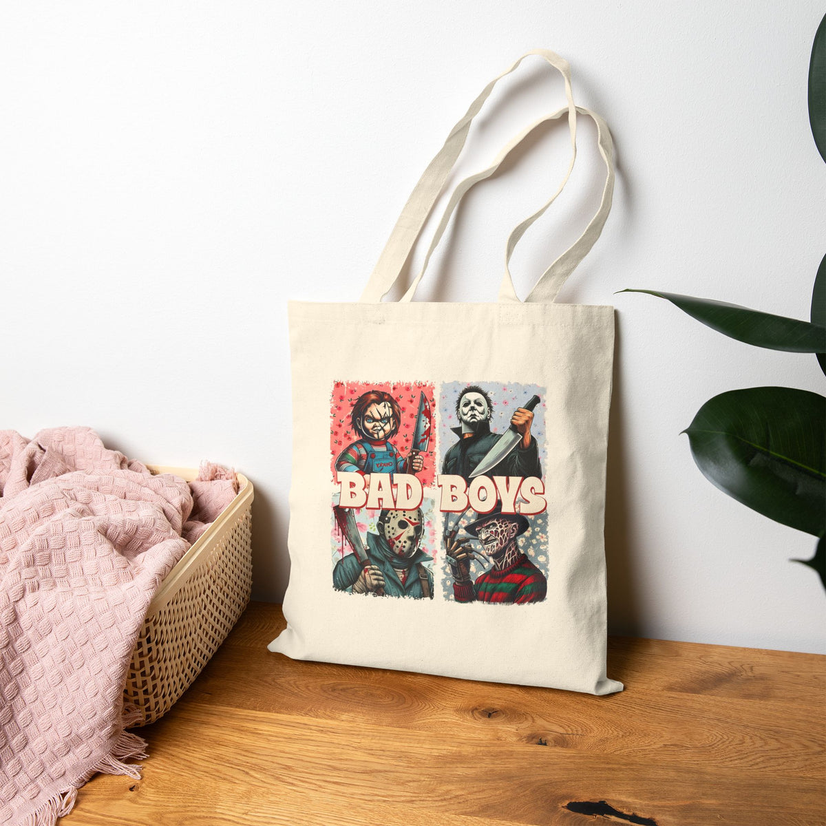 Horror Movie Villains Halloween Bad Boys Tote Bag, Halloween Gifts for shoppers, Horror Movie Fan Gift, Villains Movie Characters