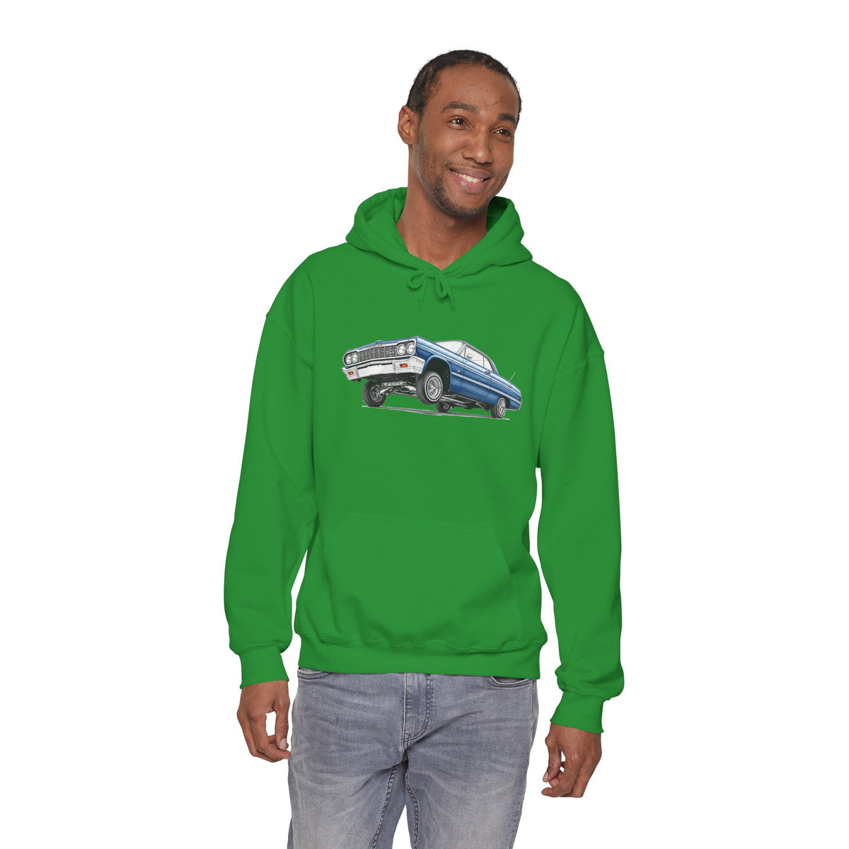 Classic Car Hoodie, Lowrider Car Hoodie, Blue Vintage Car Sweatshirt, Car Enthusiast Gift, Unisex Automotive Hoodie