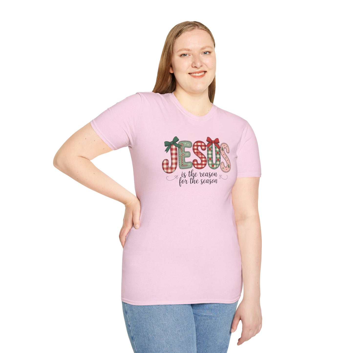 Jesus Is the Reason for the Season Christmas T-Shirt – Cute Plaid Holiday Christian Tee with Bows