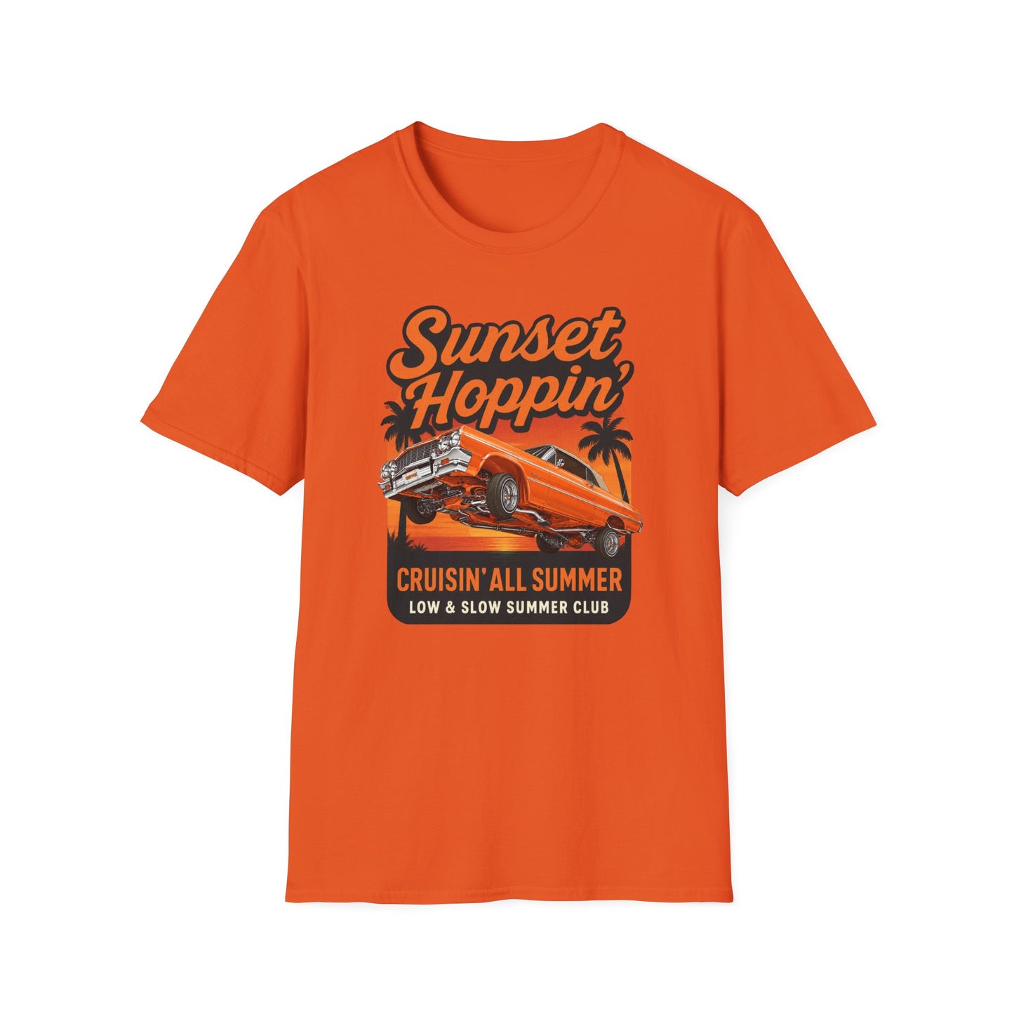 Lowrider Summer Shirt, Sunset Hoppin Tee, Cruisin All Summer Graphic Shirt, Low and Slow Car Tee, Unisex Car Lover Gift