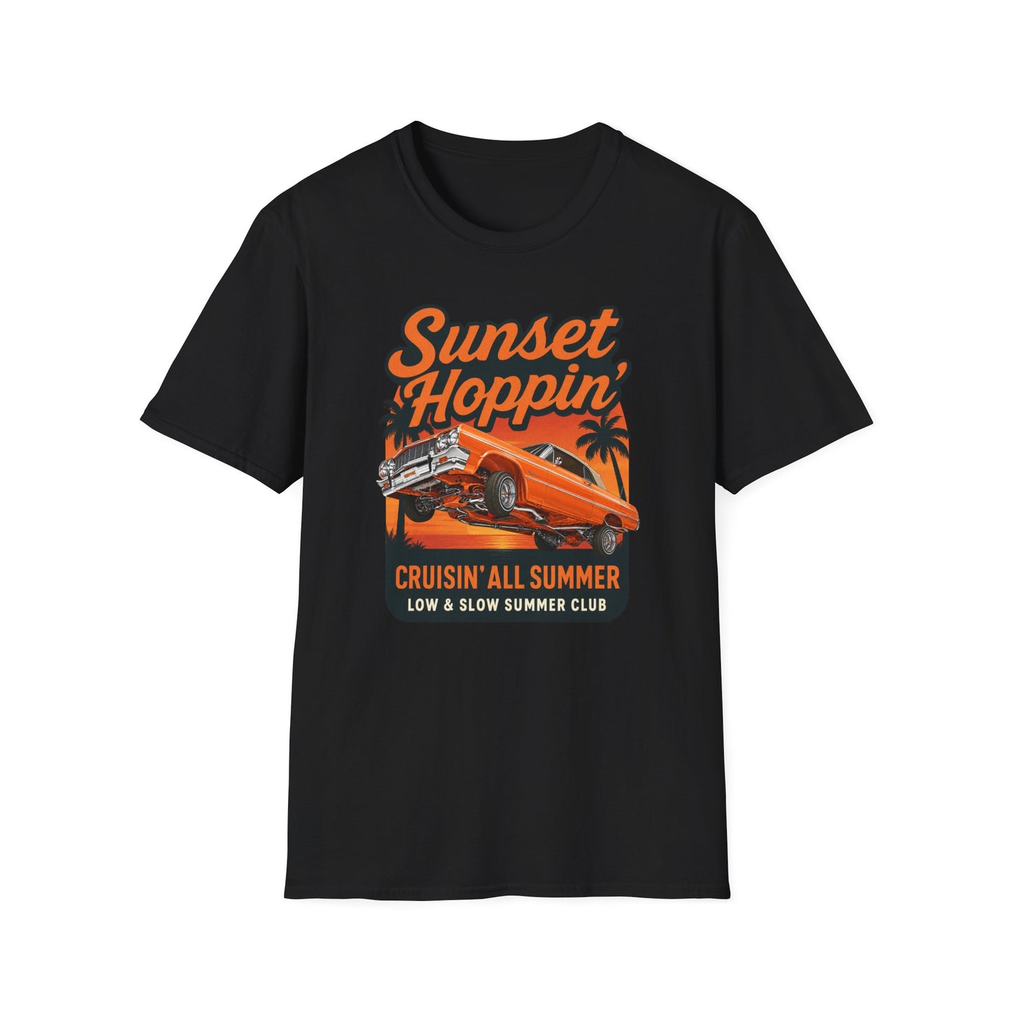 Lowrider Summer Shirt, Sunset Hoppin Tee, Cruisin All Summer Graphic Shirt, Low and Slow Car Tee, Unisex Car Lover Gift