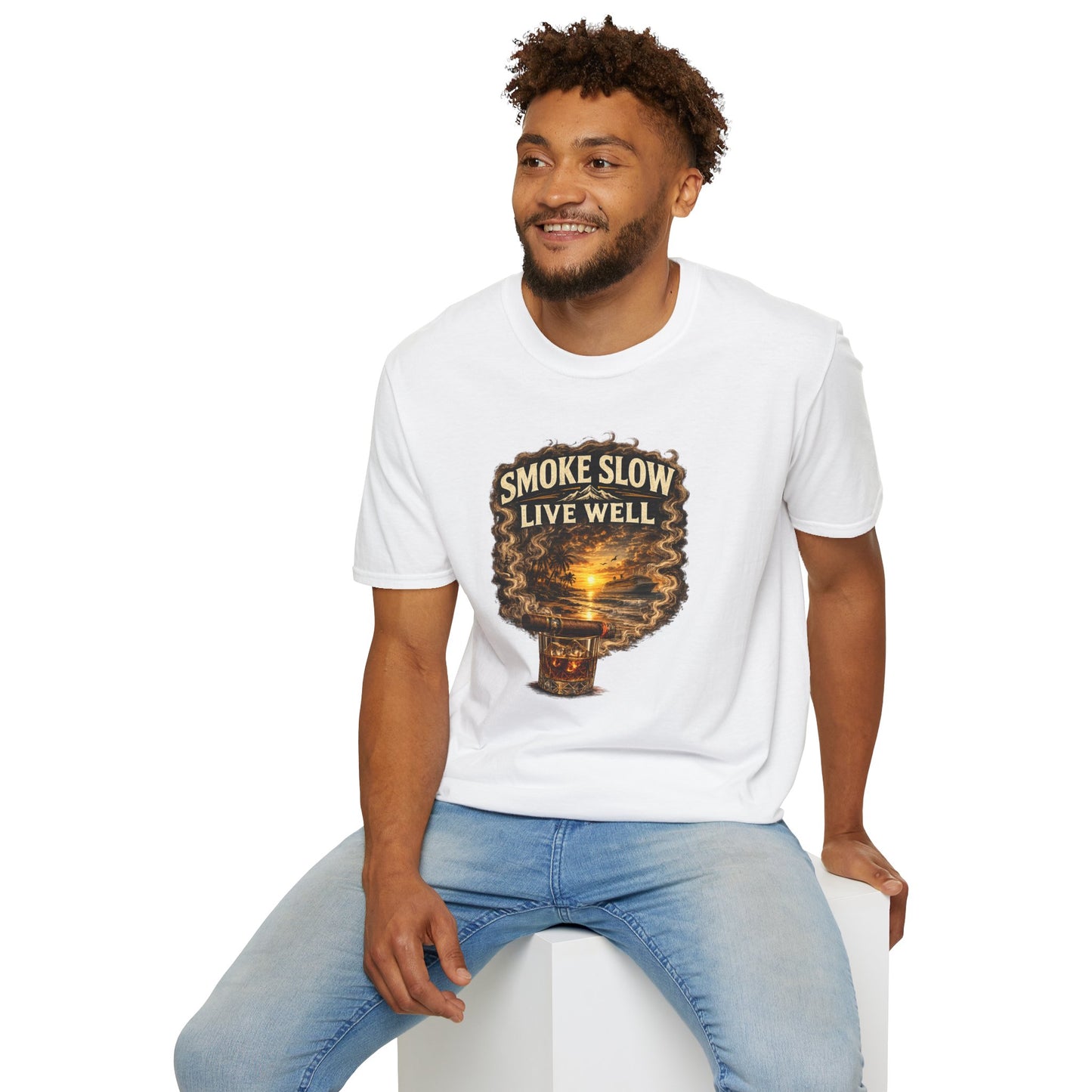Smoke Slow Live Well Yacht T-Shirt – Cigar, Whiskey & Coastal Luxury Tee
