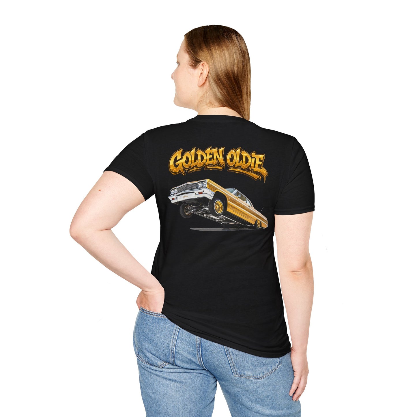 Back Print Lowrider Shirt, Golden Oldie Classic Car Tee, Vintage Car Enthusiast Shirt, Retro Auto Gift, Unisex Car Lover Tee