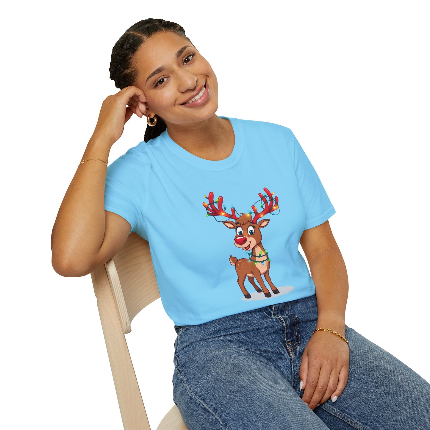 Smiling Reindeer with Christmas Lights Shirt, Family Christmas Shirts, Christmas T Shirt, Holiday Shirt, Cute Xmas Shirt for the family, Holiday Gift