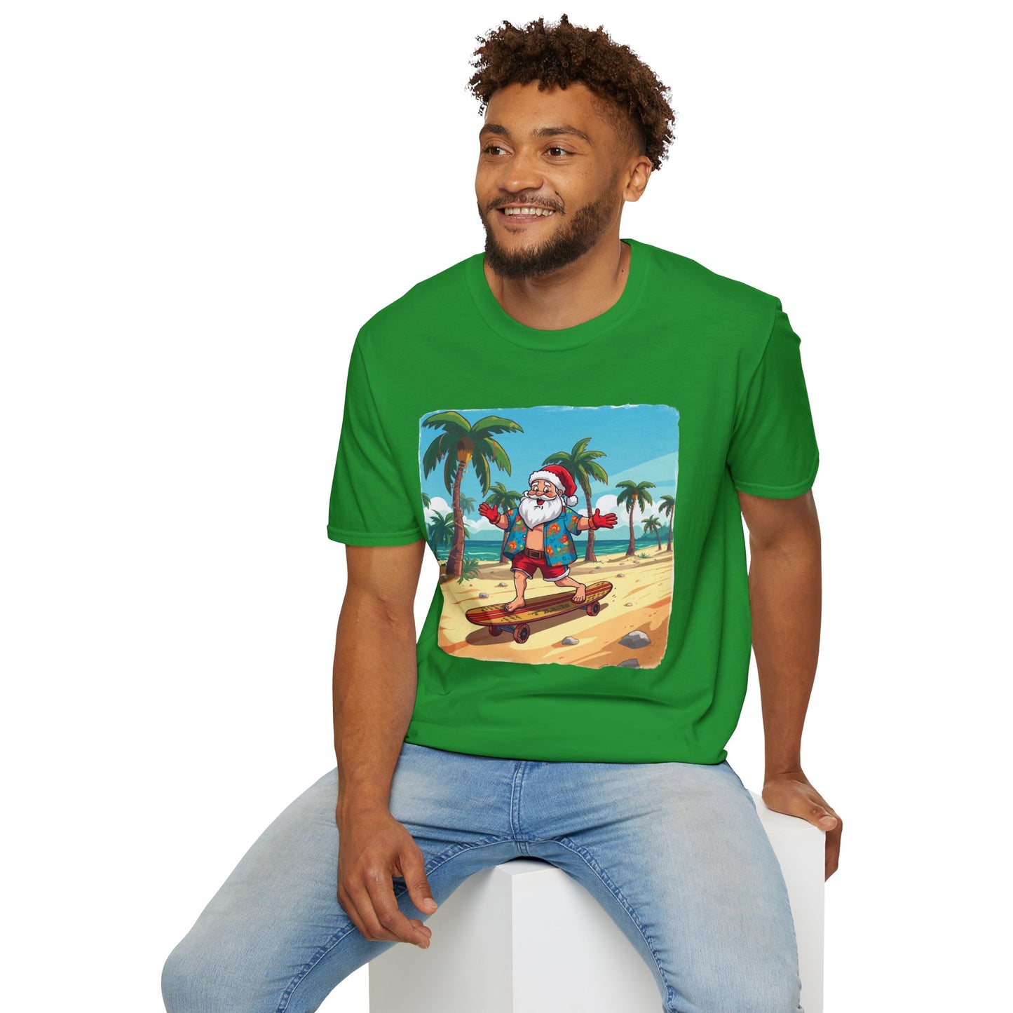 Tropical Santa riding a longboard shirt, Family Christmas Shirts, Christmas T Shirt, Holiday Shirt, Cute Xmas Shirt for the family, Holiday Gift