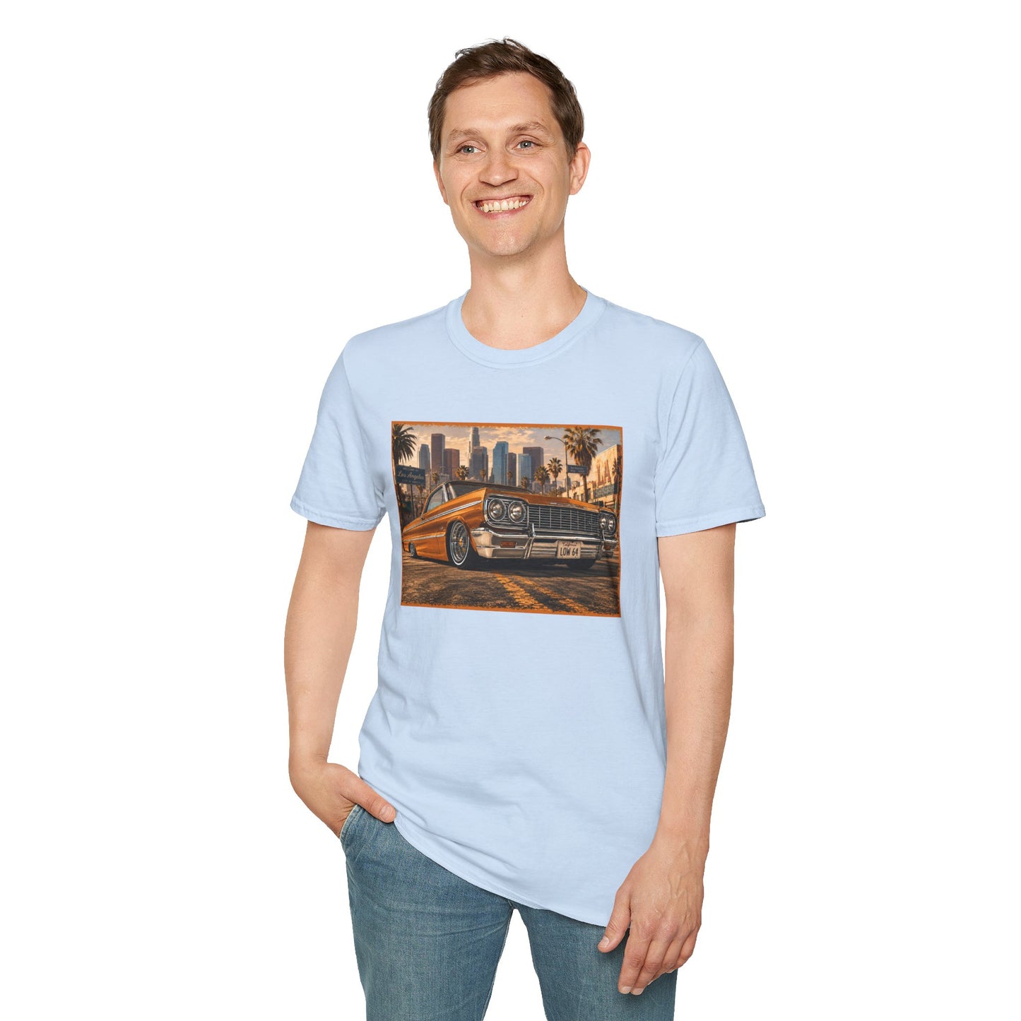 Los Angeles Lowrider T-Shirt, Orange Classic Car Graphic Tee, 1964 Style Car Shirt for Car Lovers
