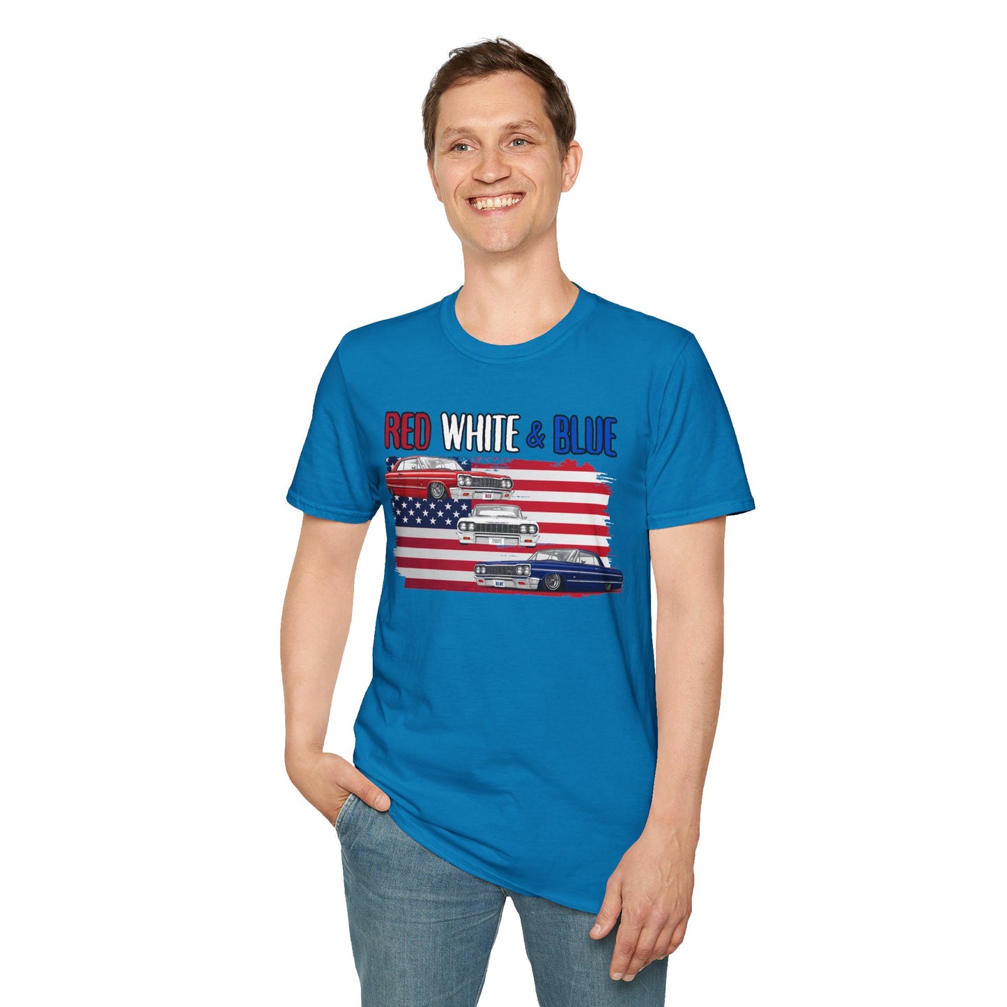 Patriotic Lowrider Shirt, Red White and Blue Car Tee, Classic Car Shirt, 4th of July Car Lover Gift, Unisex Auto Tee