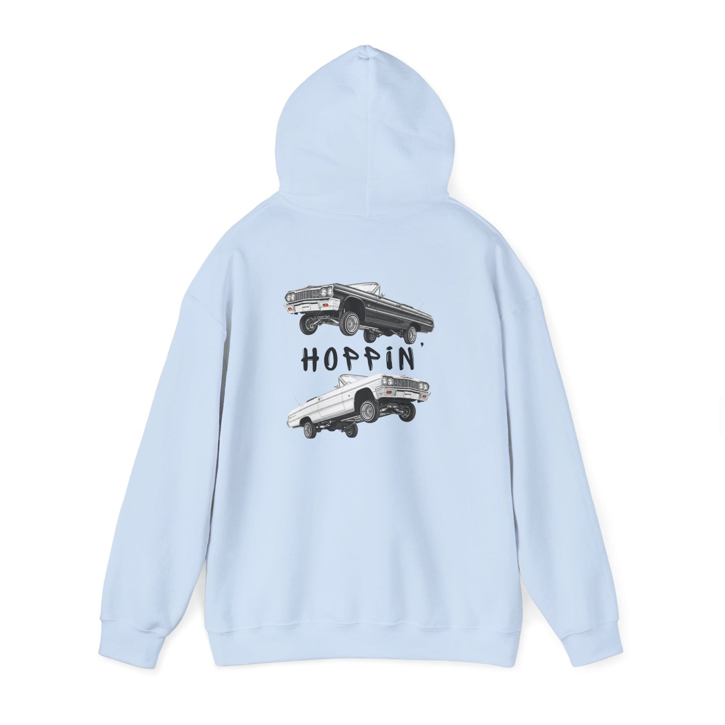 1964 Chevy Impala Hydraulics Lowrider Ink Drawing Hoodie - Old School Hip Hop Cholo Art Design - Chicano Car Club Graphic Hoodie