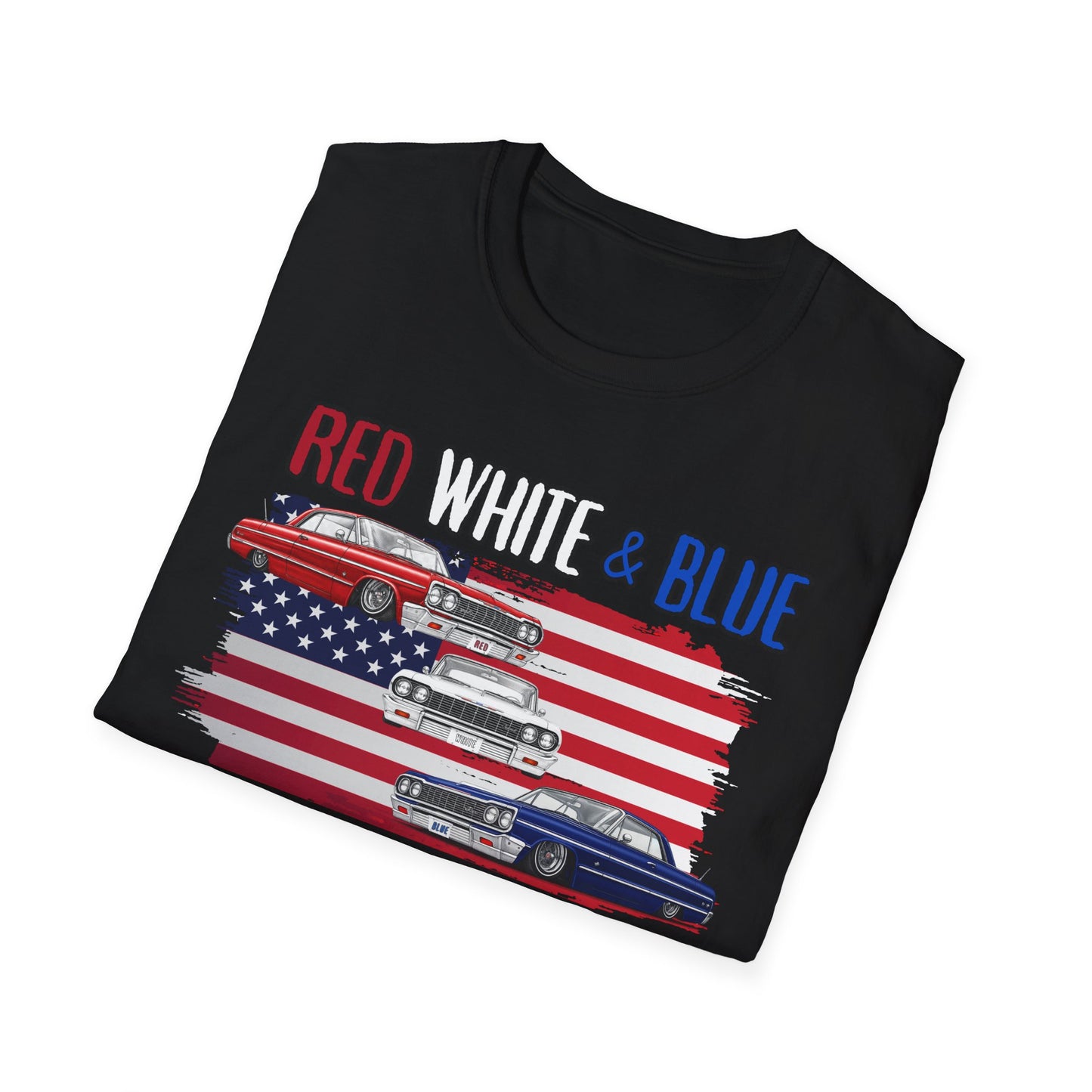 Patriotic Lowrider Shirt, Red White and Blue Car Tee, Classic Car Shirt, 4th of July Car Lover Gift, Unisex Auto Tee