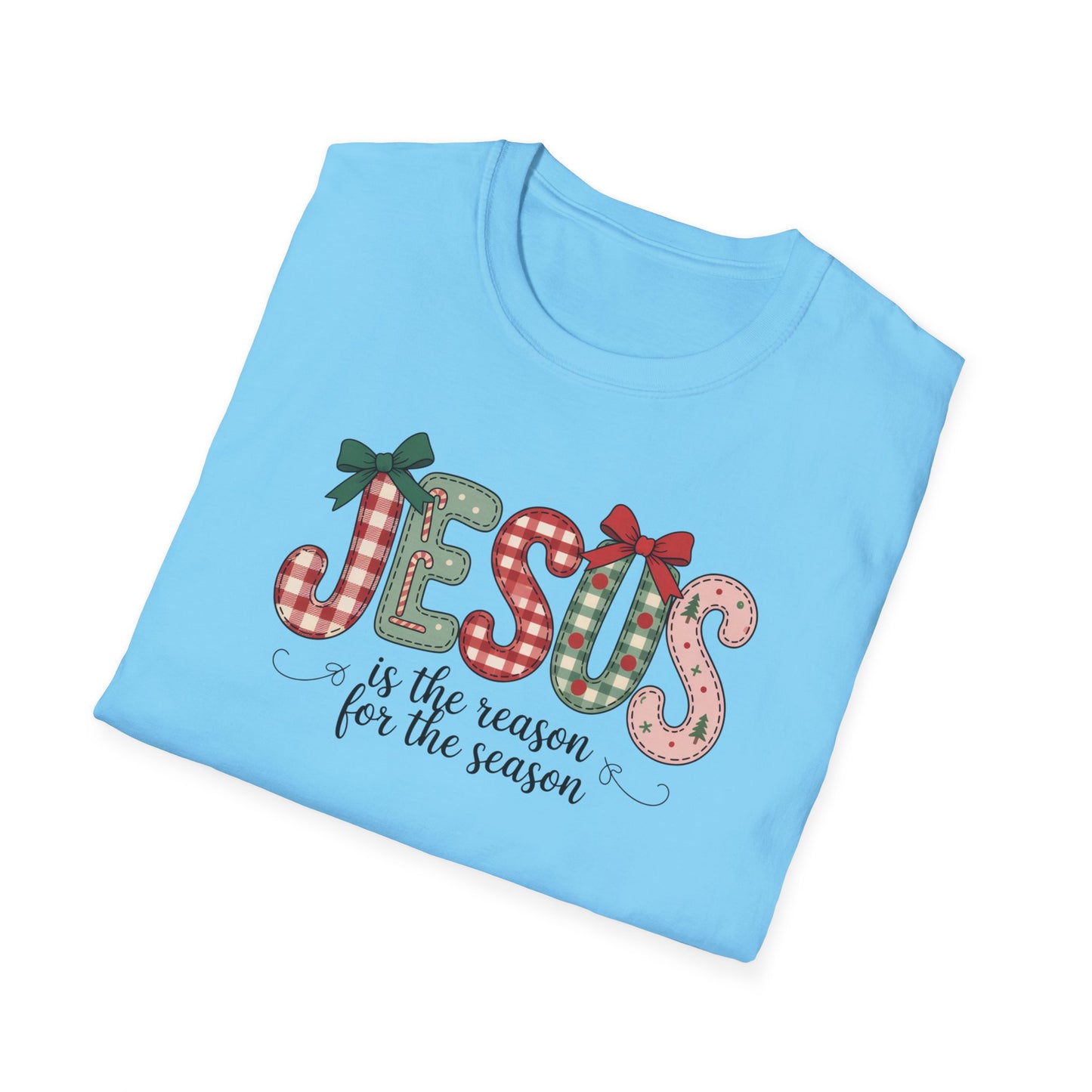 Jesus Is the Reason for the Season Christmas T-Shirt – Cute Plaid Holiday Christian Tee with Bows