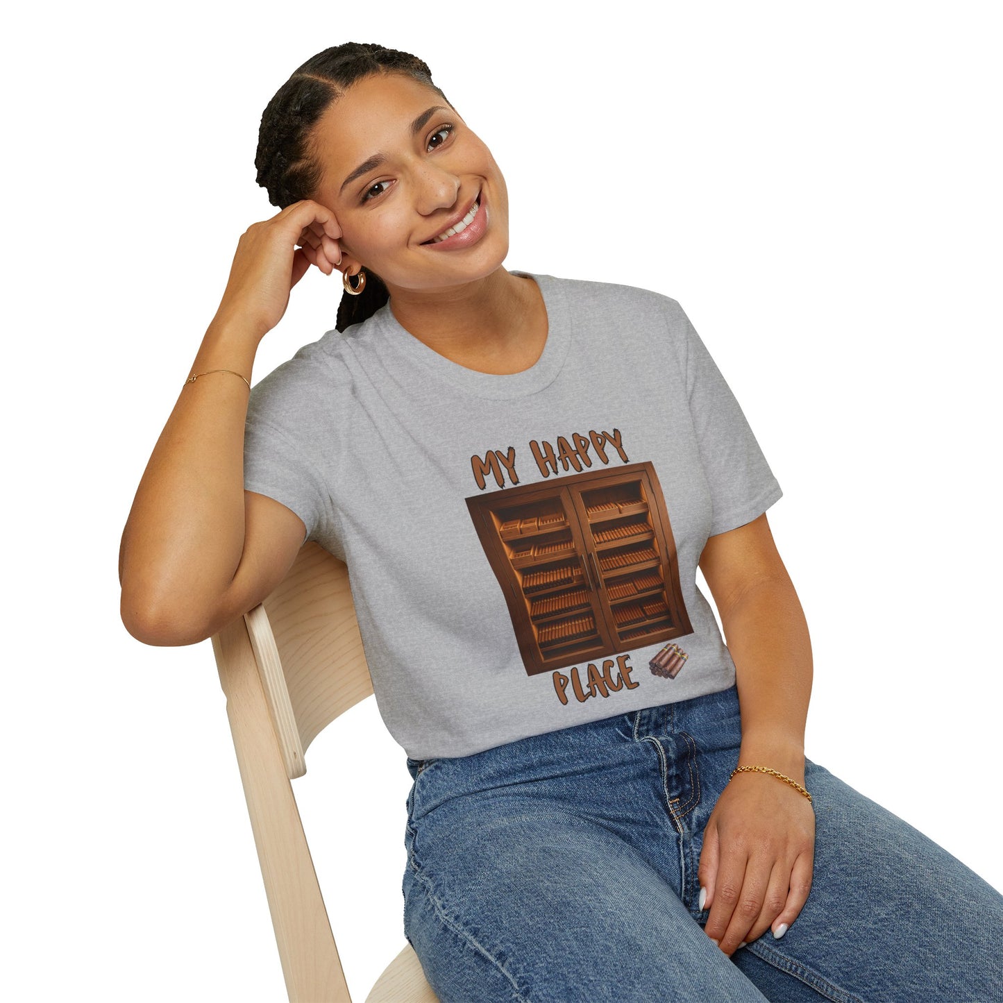 My Happy Place Cigar Unisex T-Shirt, BBQ Pool Party Shirt, Relaxation Leisure, Cigar lover Gift, Cigar Aficionado, Dad Gift, Summer Shirt