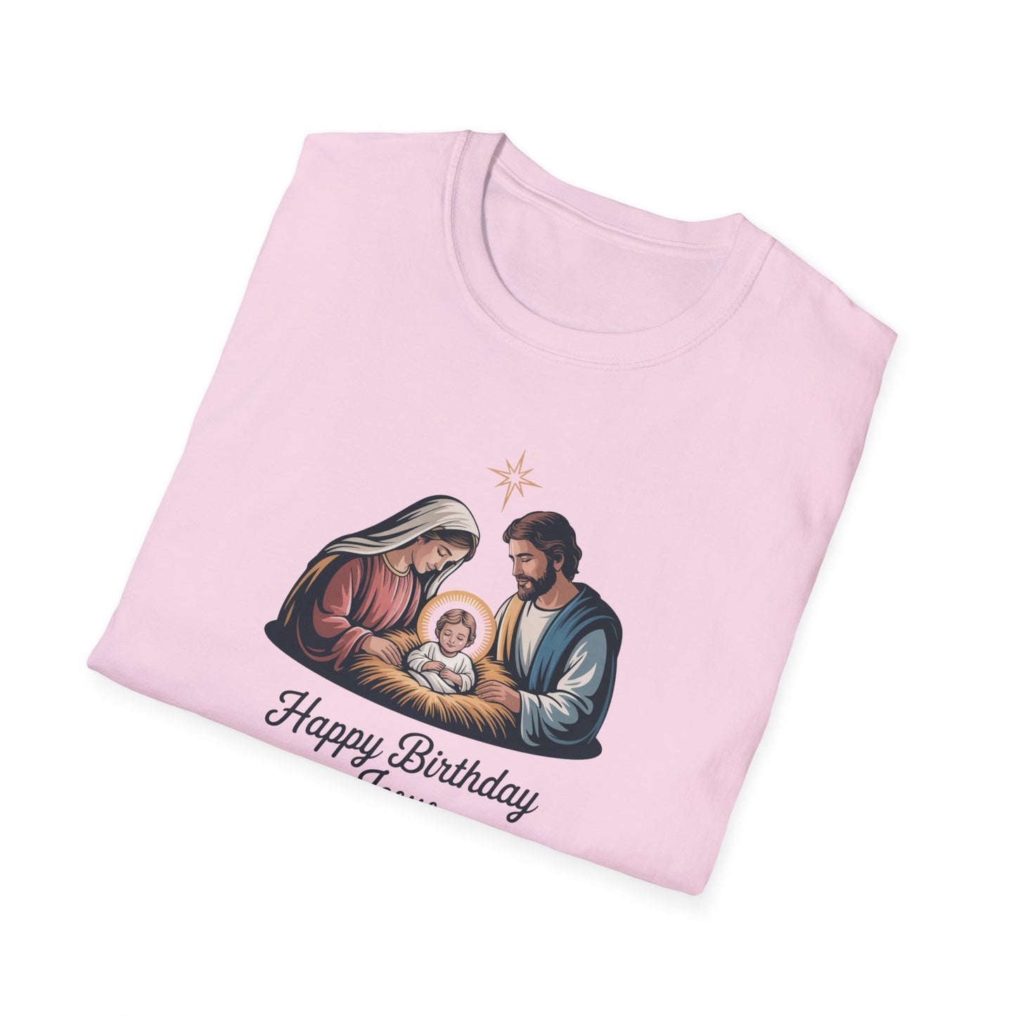 Happy Birthday Jesus Nativity T-Shirt – Christian Christmas Shirt with Mary Joseph & Baby Jesus, Faith Holiday Tee