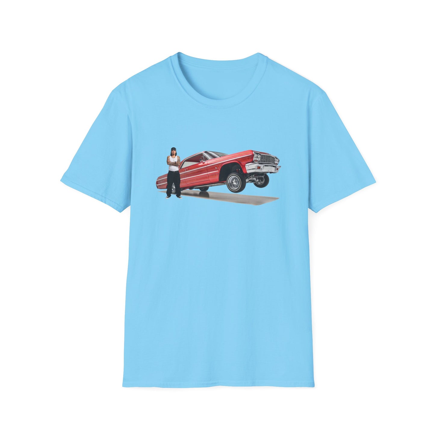 1964 Chevy Impala Hydraulics Lowrider Hoppin' graphic T-Shirt - Old School Hip Hop Cholo Art Tee Design - Chicano Car Club Graphic Tee