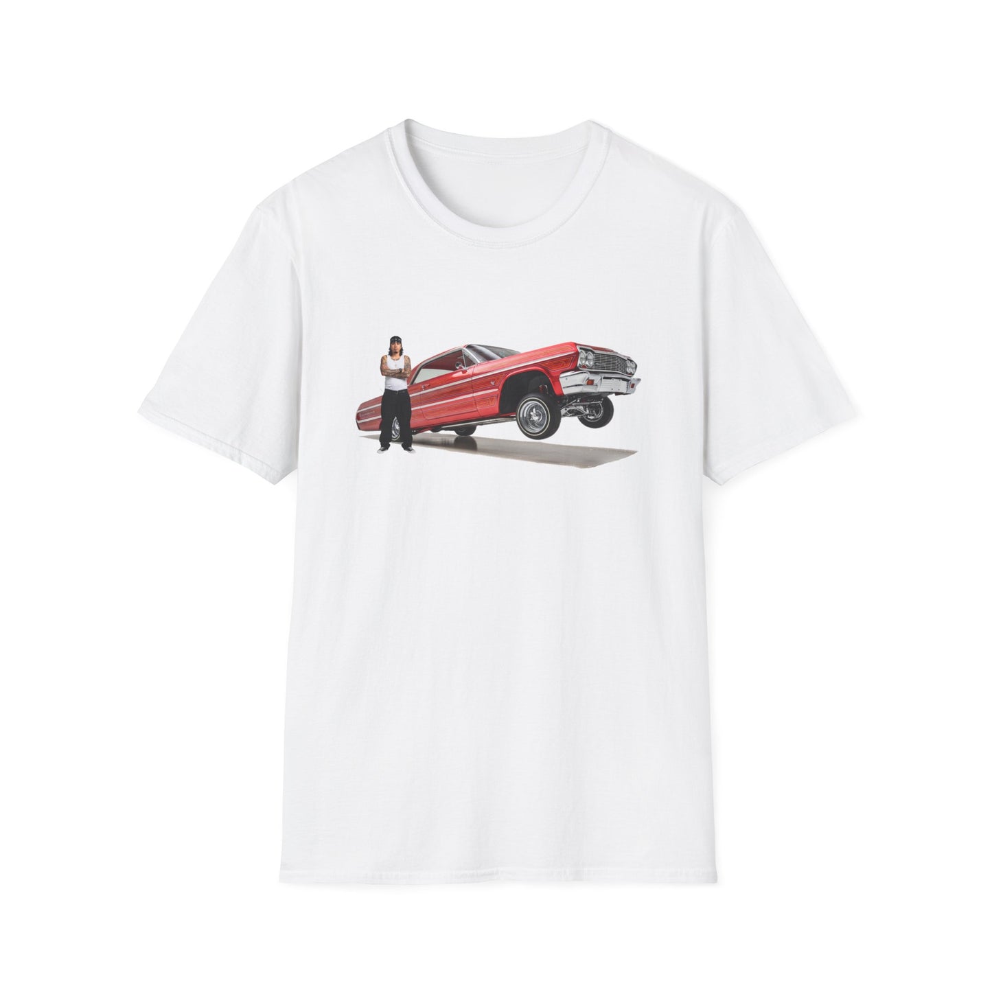 1964 Chevy Impala Hydraulics Lowrider Hoppin' graphic T-Shirt - Old School Hip Hop Cholo Art Tee Design - Chicano Car Club Graphic Tee