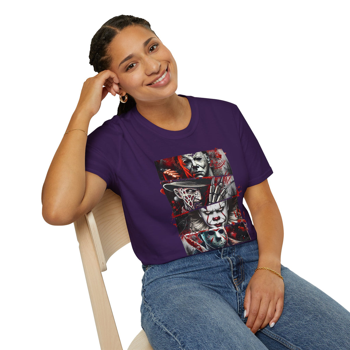 Horror Movie Villains Halloween Softstyle T-Shirt, Scary Movie Tee, Halloween Shirt, Horror Movie Fan Gift, Horror Movie Characters