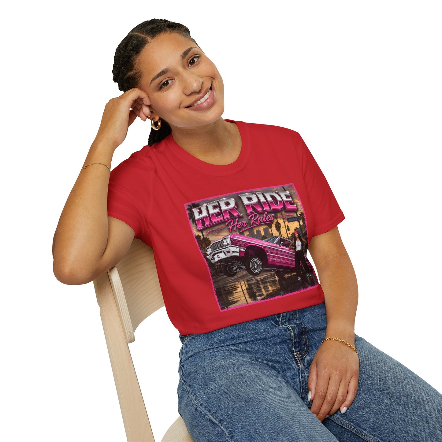 Women Lowrider Shirt, Her Ride Her Rules Tee, Pink Classic Car Graphic Shirt, Car Enthusiast Gift, Retro Auto Tee