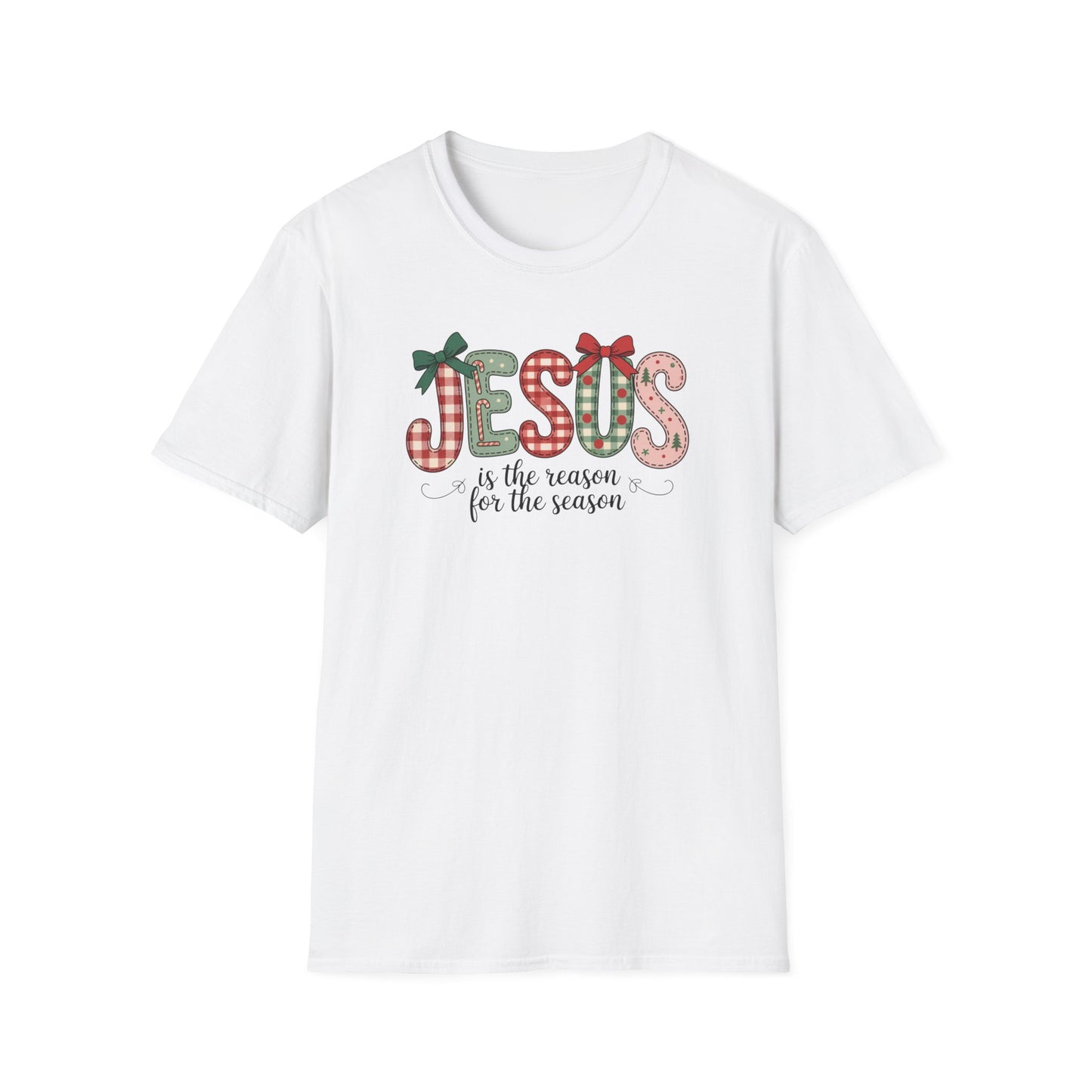 Jesus Is the Reason for the Season Christmas T-Shirt – Cute Plaid Holiday Christian Tee with Bows