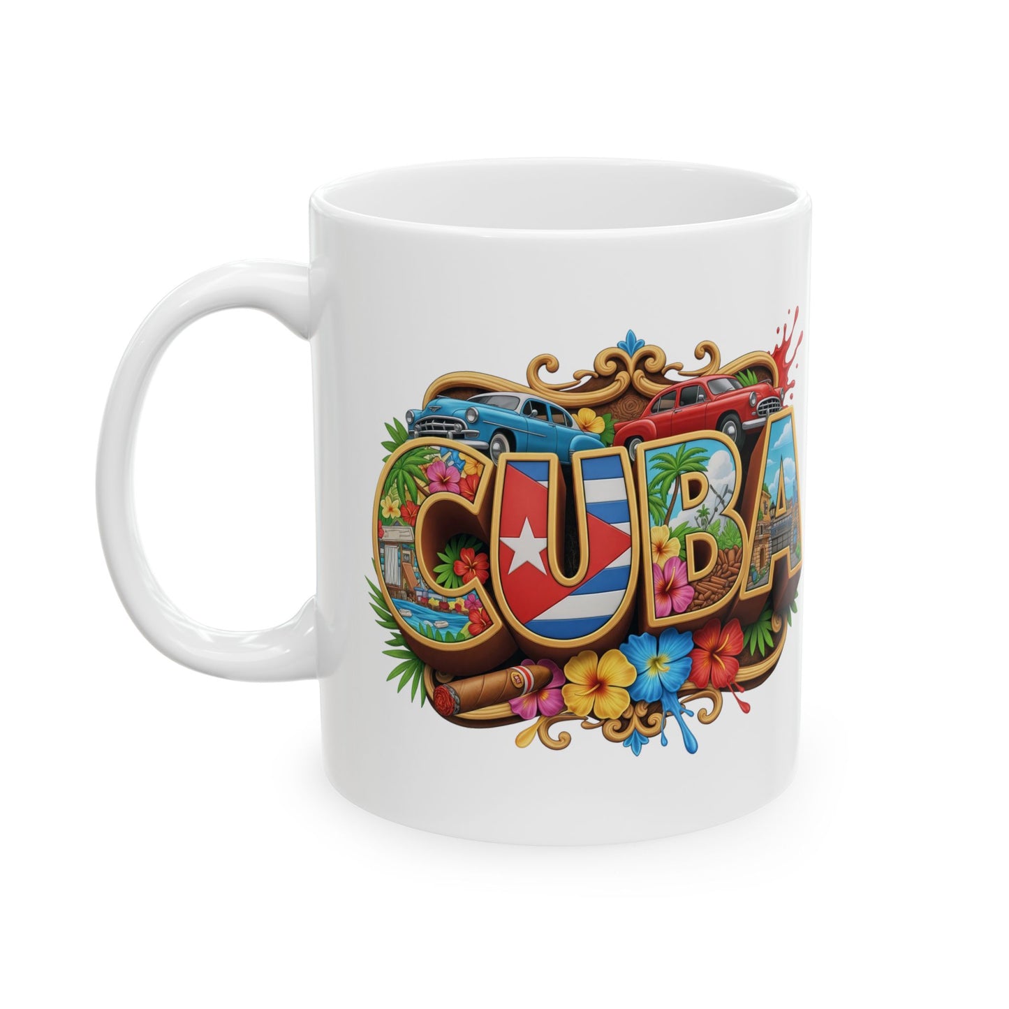 Colorful Cuban Flag Ceramic Mug, 11oz 15oz - Vibrant Cuba Souvenir Coffee Cup, Patriotic Tea Mug, Cuban American Gift, Kitchen Decor