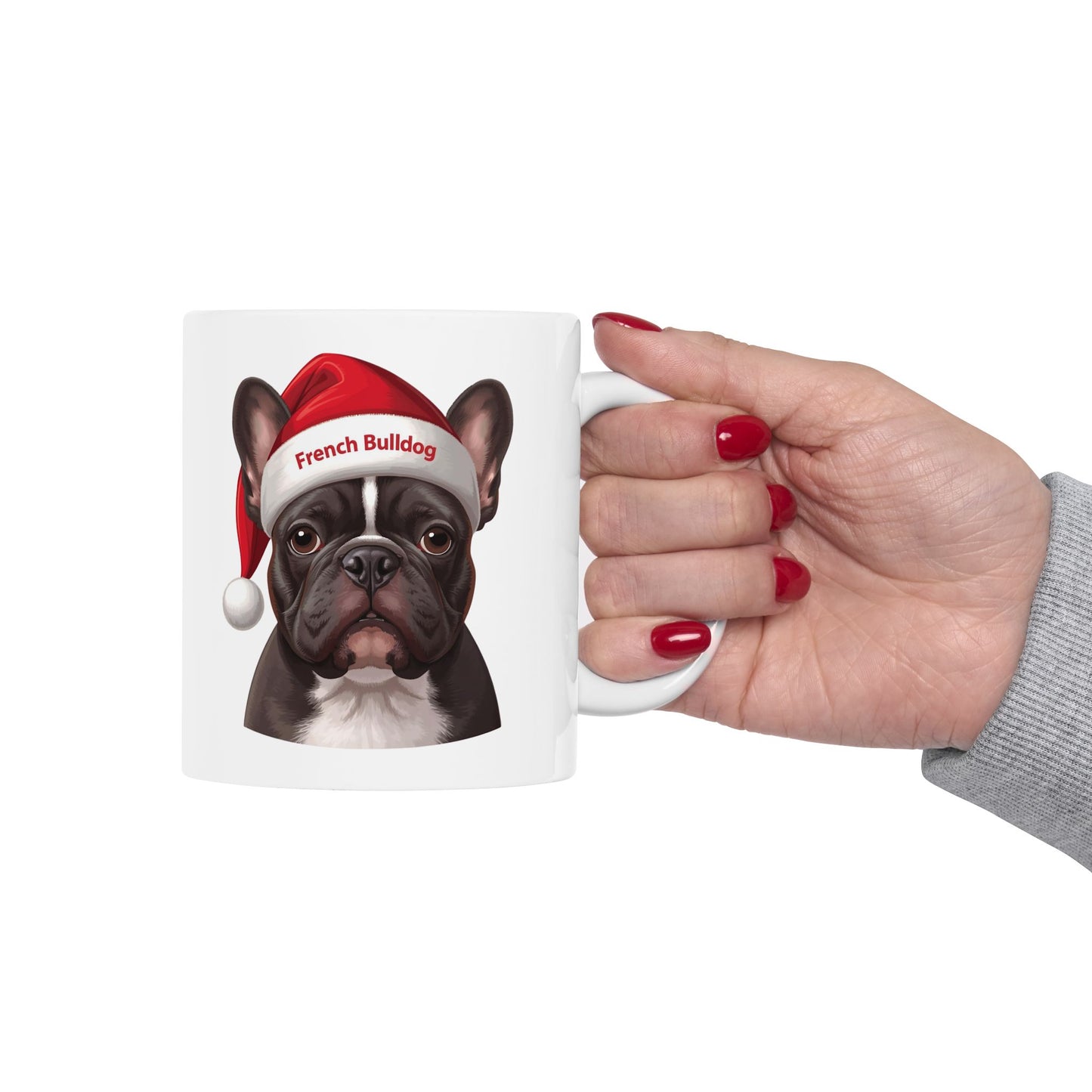 French Bulldog Dog Holiday Portrait Mug – Cute Holiday Coffee Cup, Festive Bulldog Dog Ceramic Mug, Christmas Gift Idea (11oz/15oz)