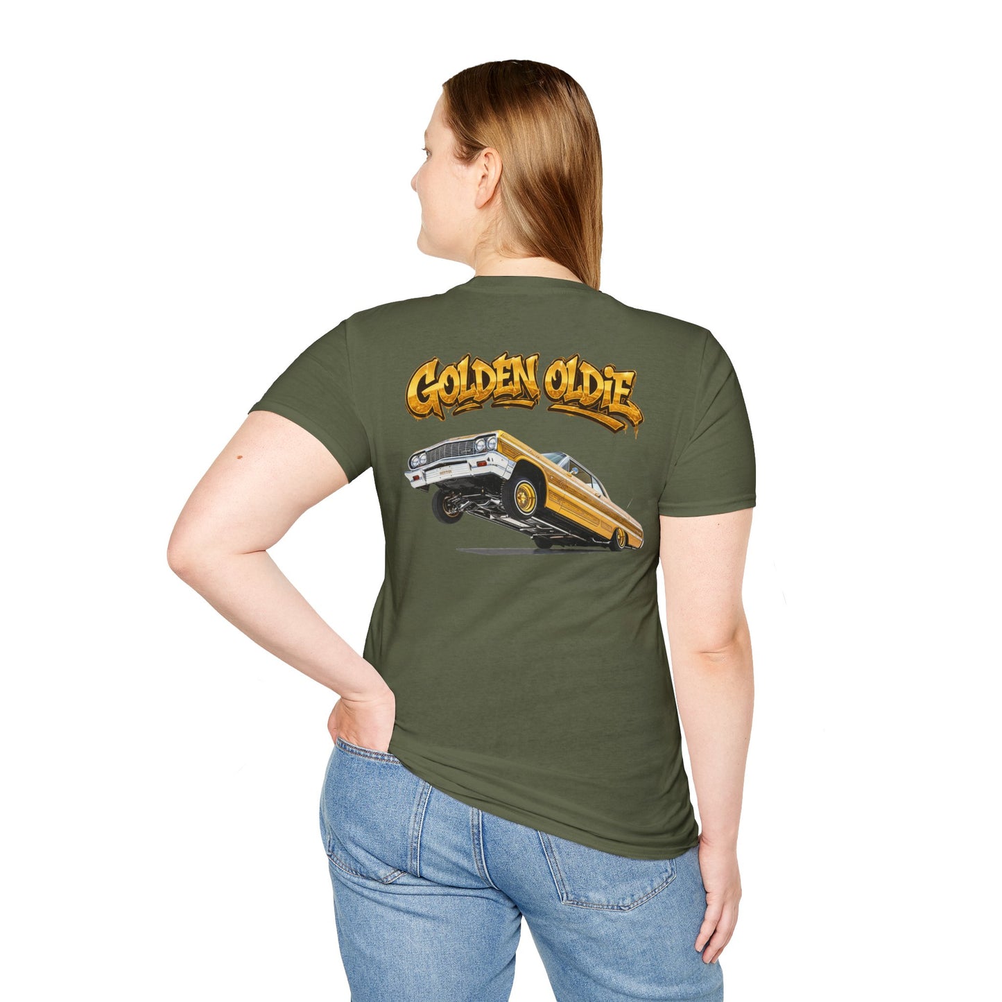 Back Print Lowrider Shirt, Golden Oldie Classic Car Tee, Vintage Car Enthusiast Shirt, Retro Auto Gift, Unisex Car Lover Tee