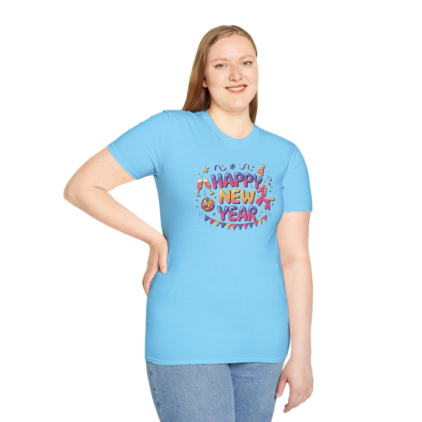 Happy New Year 2026 T-Shirt – Cute Colorful New Year Shirt, Fun Party Celebration Graphic Tee, Balloon Animal & Champagne NYE 2026 Top