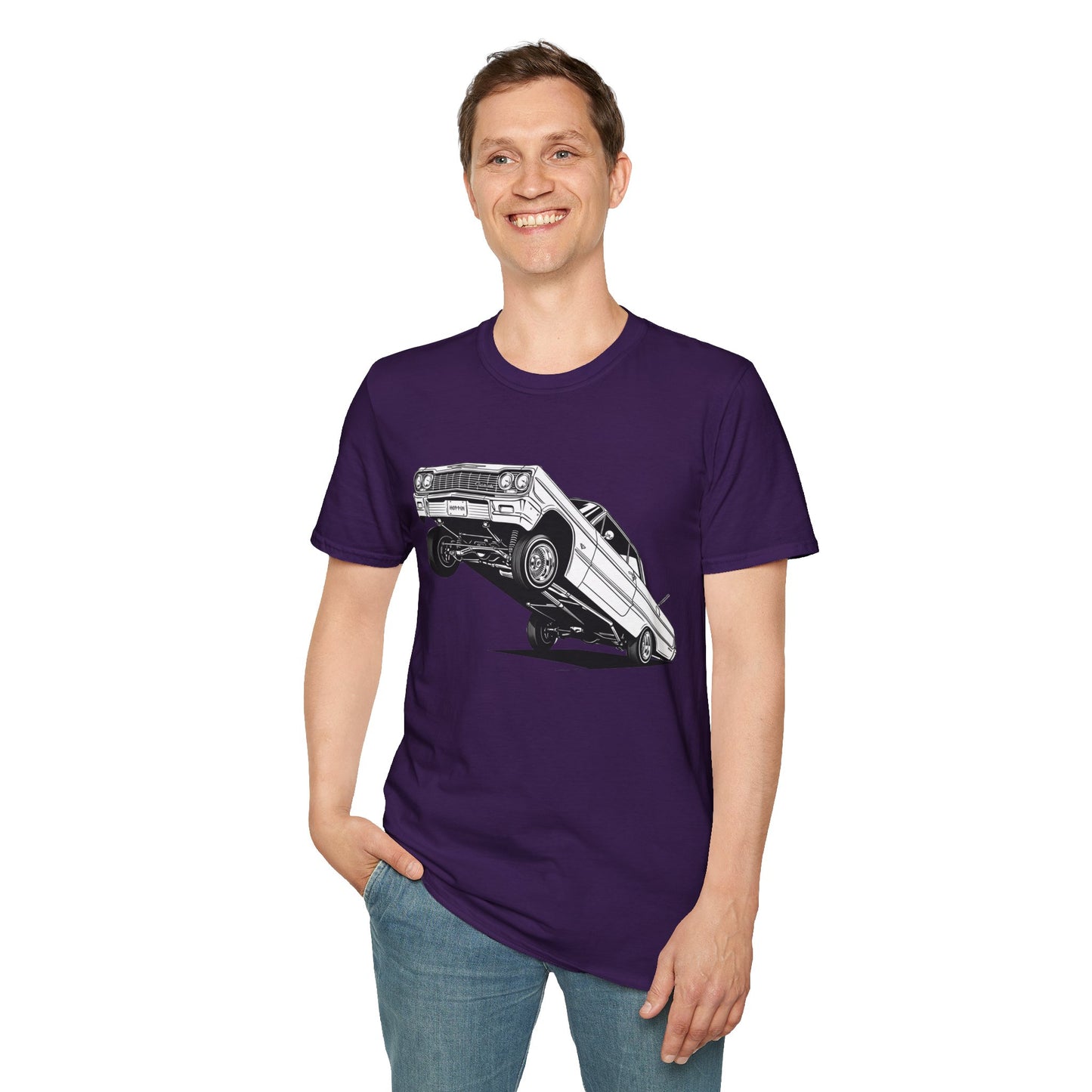 1964 Chevy Impala Hydraulics Lowrider Ink Drawing T-Shirt - Old School Hip Hop Cholo Art Tee Design - Chicano Car Club Graphic Tee