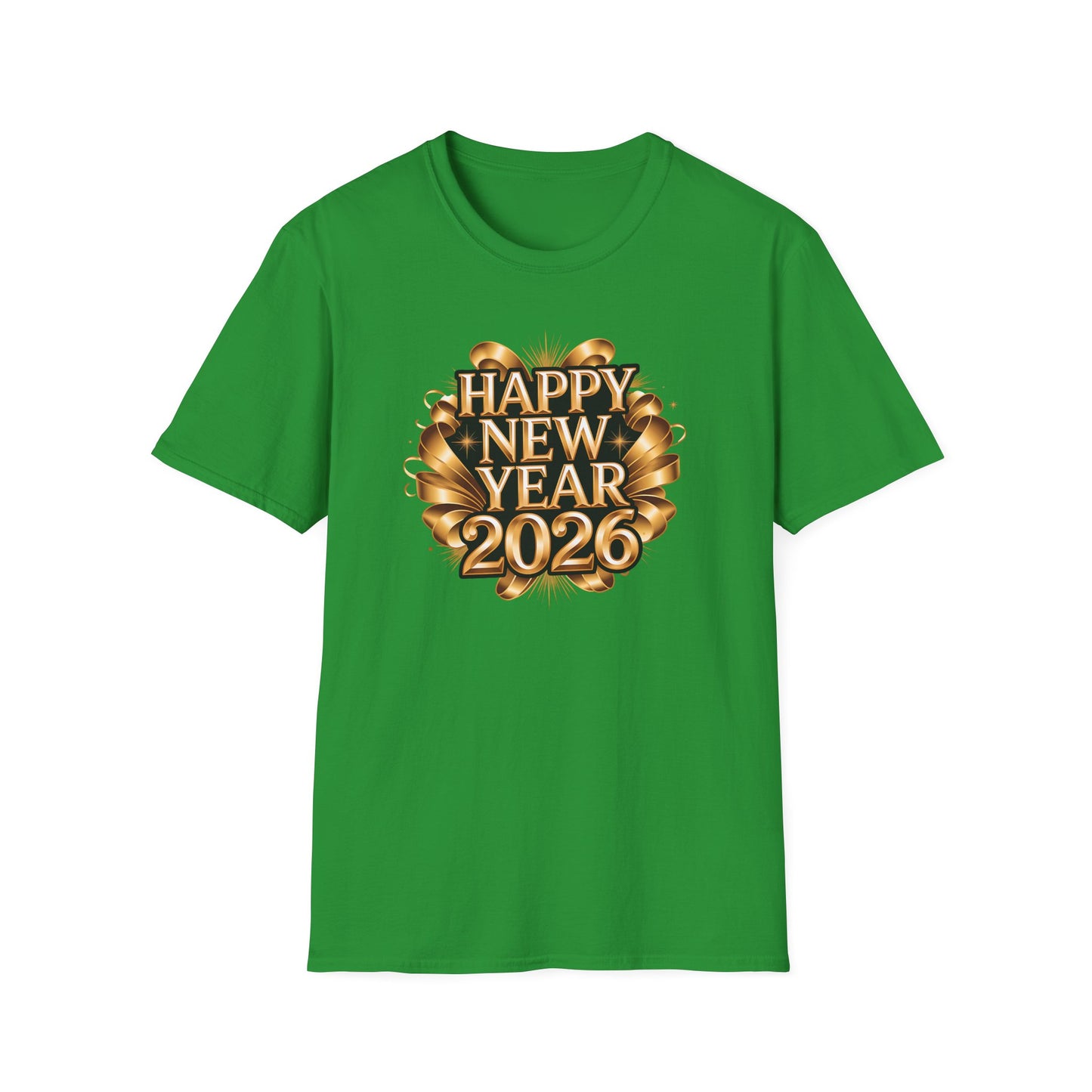 Happy New Year 2026 T-Shirt – Gold Metallic New Year Shirt, Luxury 2026 NYE Celebration Tee with Ribbon Design, Elegant New Year’s Eve Party Top