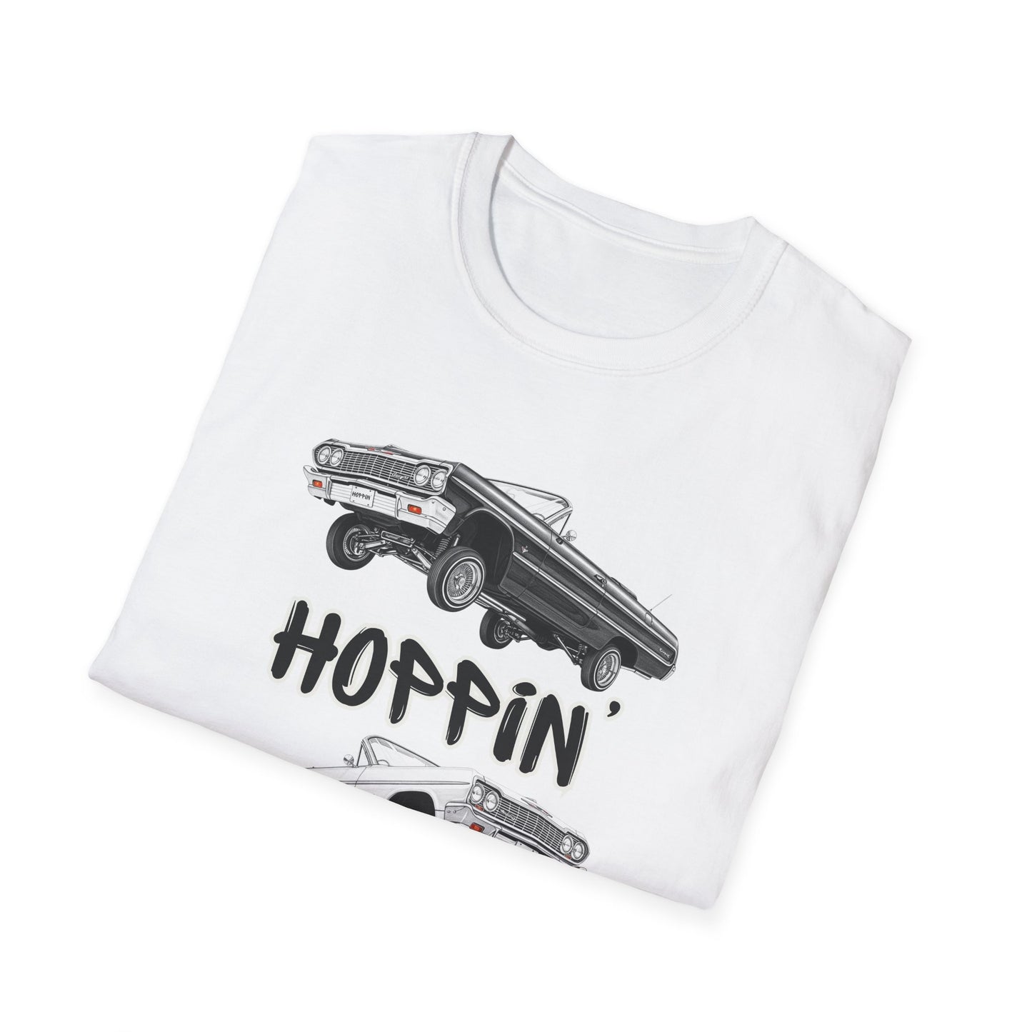 1964 Chevy Impala Hydraulics Lowrider Hoppin' Ink Drawing T-Shirt - Old School Hip Hop Cholo Art Tee Design - Chicano Car Club Graphic Tee