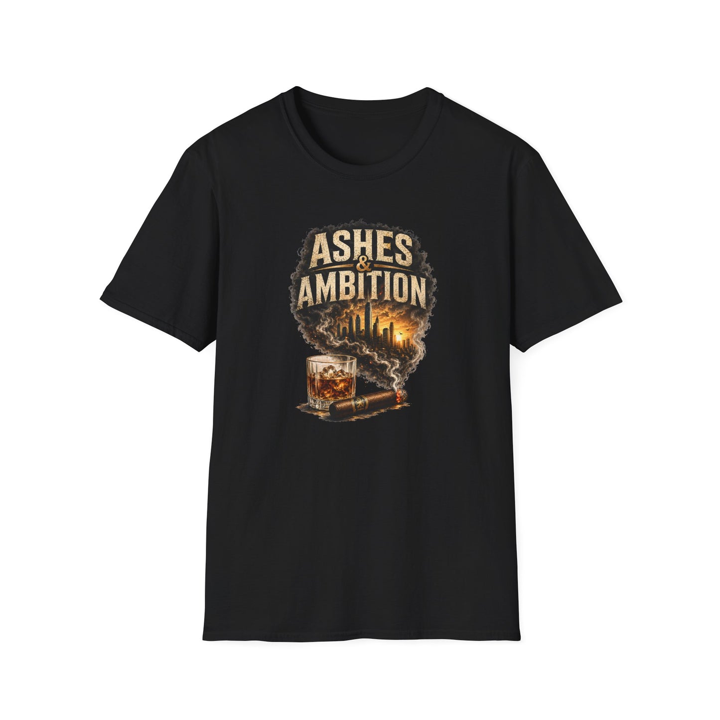 Ashes & Ambition Cigar T-Shirt – Whiskey, Success & Hustle Lifestyle Tee