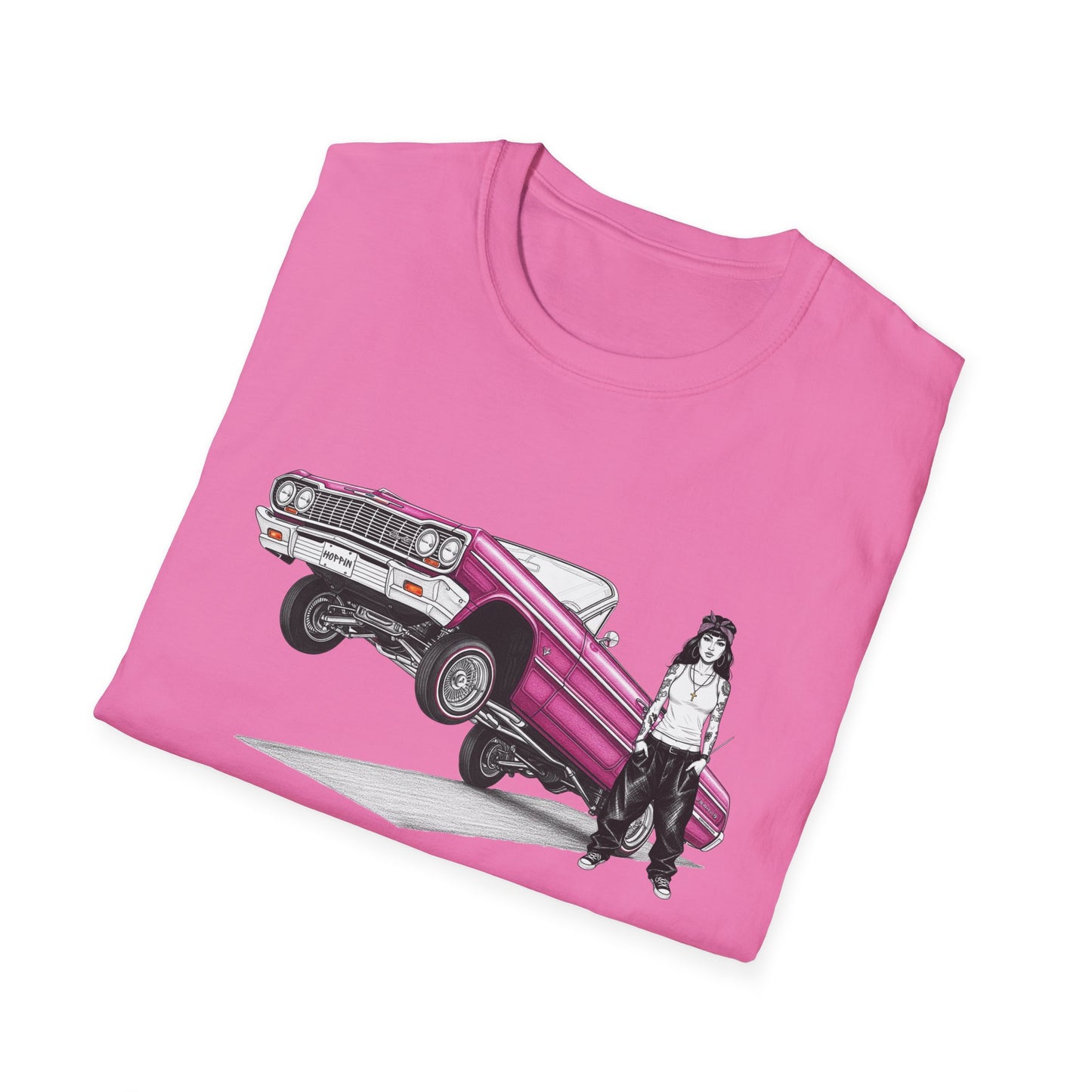 1964 Chevy Impala Hydraulics Lowrider Ink Drawing T-Shirt - Old School Hip Hop Cholo Art Tee Design - Chicano Car Club Graphic Tee