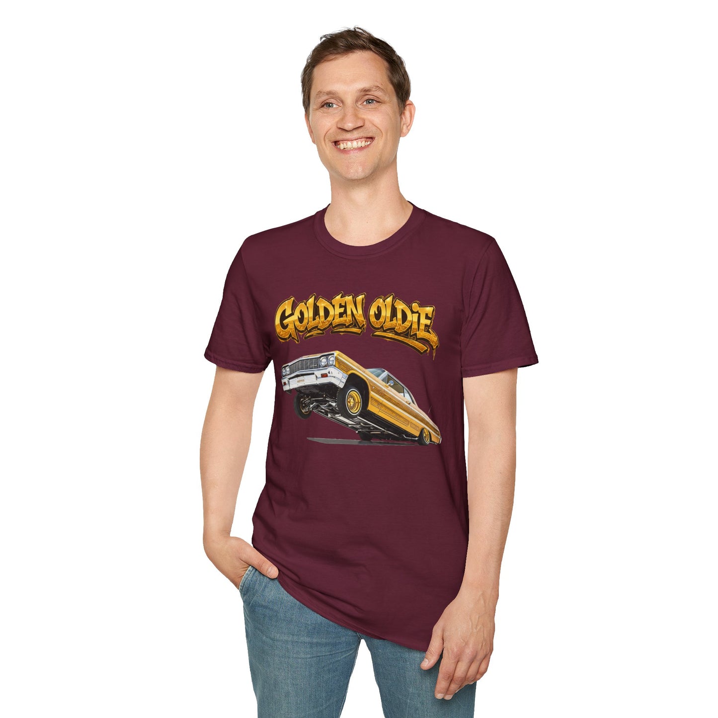 Golden Oldie Lowrider Shirt, Classic Car Tee, Vintage Auto Graphic Shirt, Car Enthusiast Gift, Retro Car Lover Tee