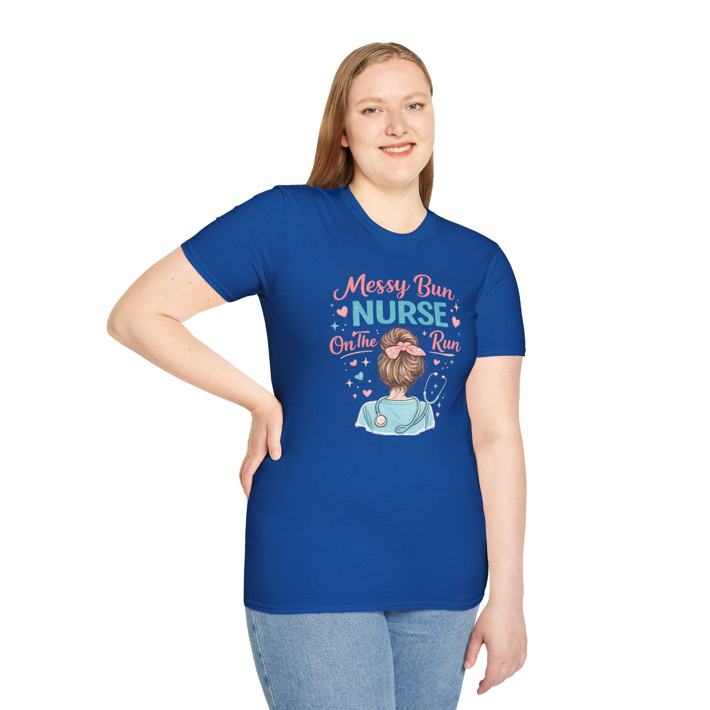Messy Bun Nurse On The Run Shirt – Cute Nurse T-Shirt for Women – Funny RN CNA Nursing Student Tee – Nurse Gift for Her, Medical Worker Apparel