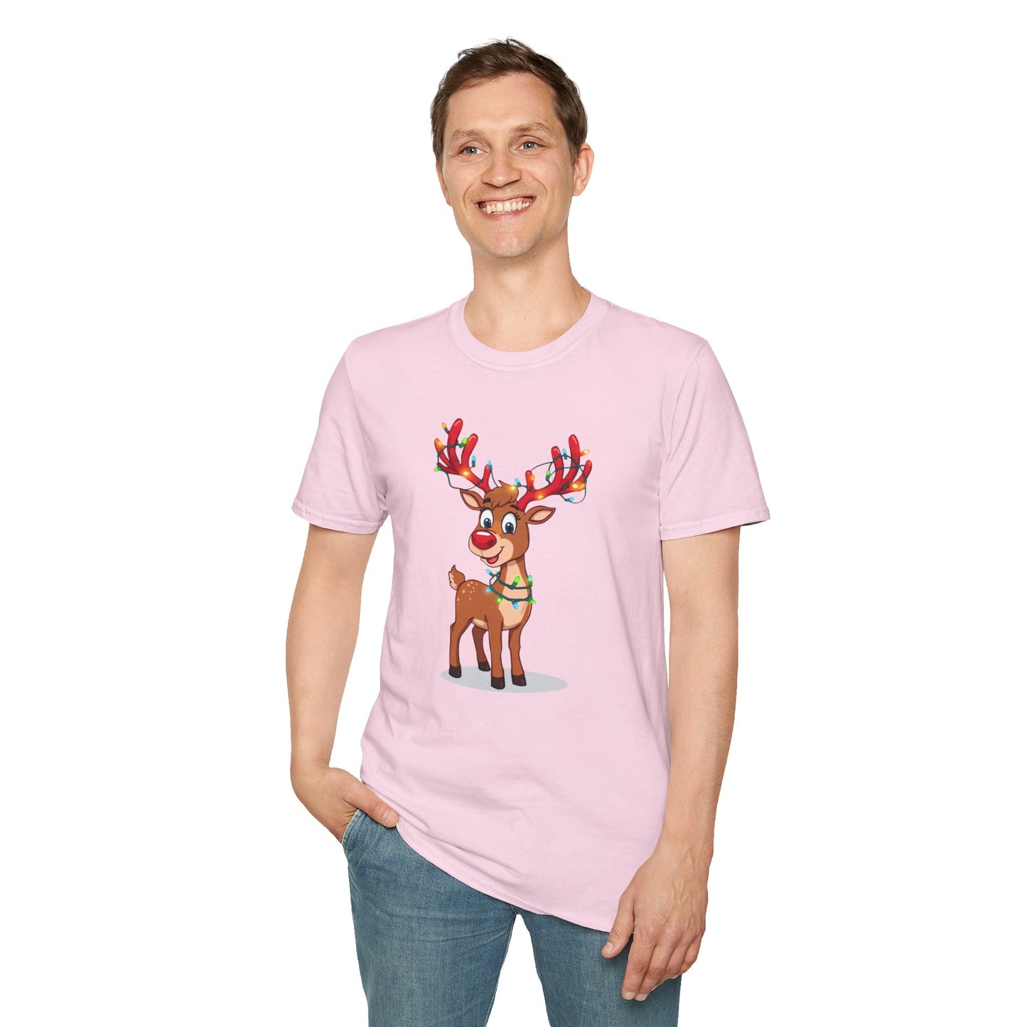 Smiling Reindeer with Christmas Lights Shirt, Family Christmas Shirts, Christmas T Shirt, Holiday Shirt, Cute Xmas Shirt for the family, Holiday Gift