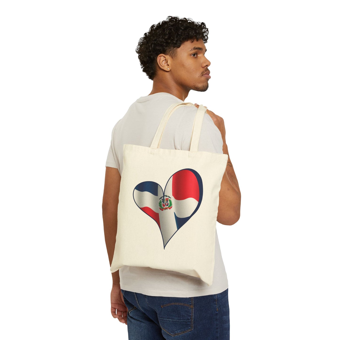 Dominican Republic Flag Heart Tote Bag, Cotton Canvas Grocery Shopping Beach Handbag, Dominican Pride Gift, Patriotic Shoulder Bag