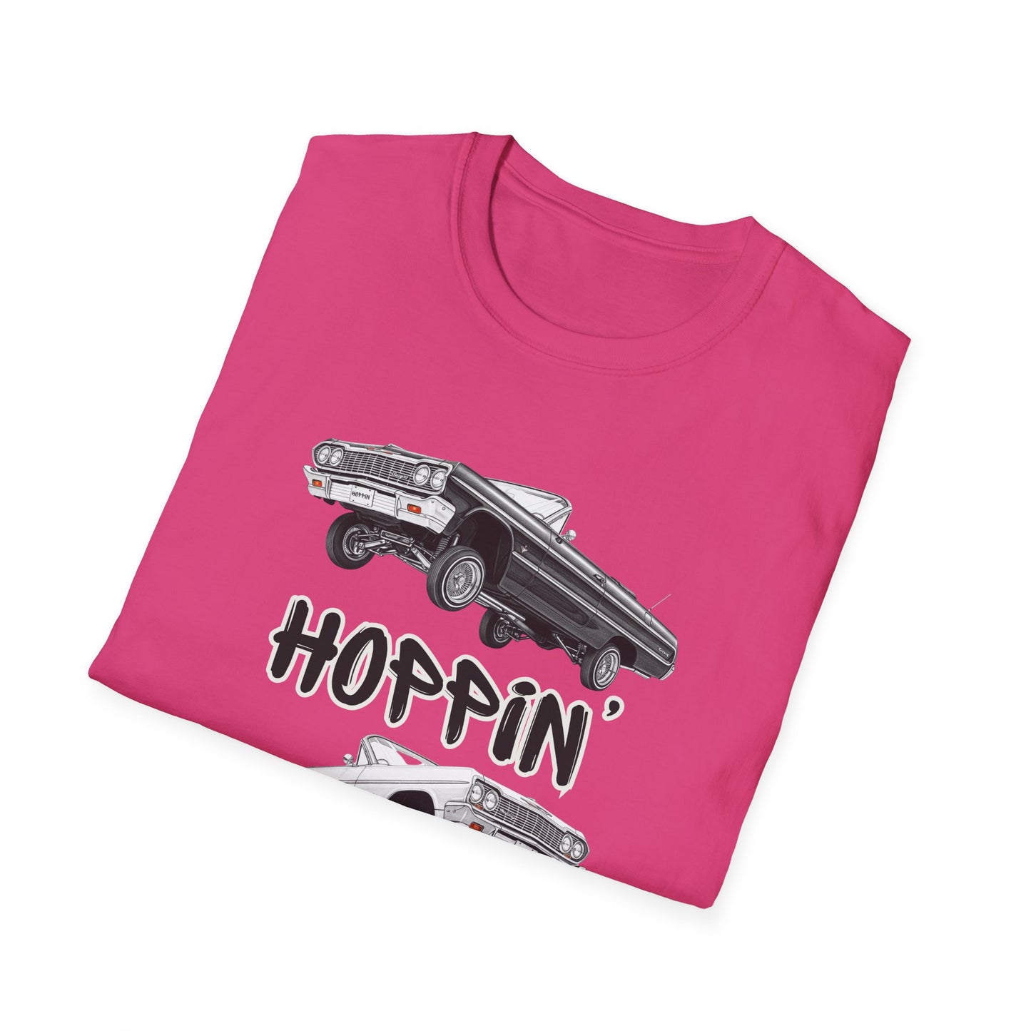 1964 Chevy Impala Hydraulics Lowrider Hoppin' Ink Drawing T-Shirt - Old School Hip Hop Cholo Art Tee Design - Chicano Car Club Graphic Tee