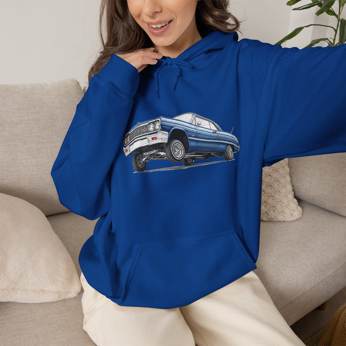 Classic Car Hoodie, Lowrider Car Hoodie, Blue Vintage Car Sweatshirt, Car Enthusiast Gift, Unisex Automotive Hoodie